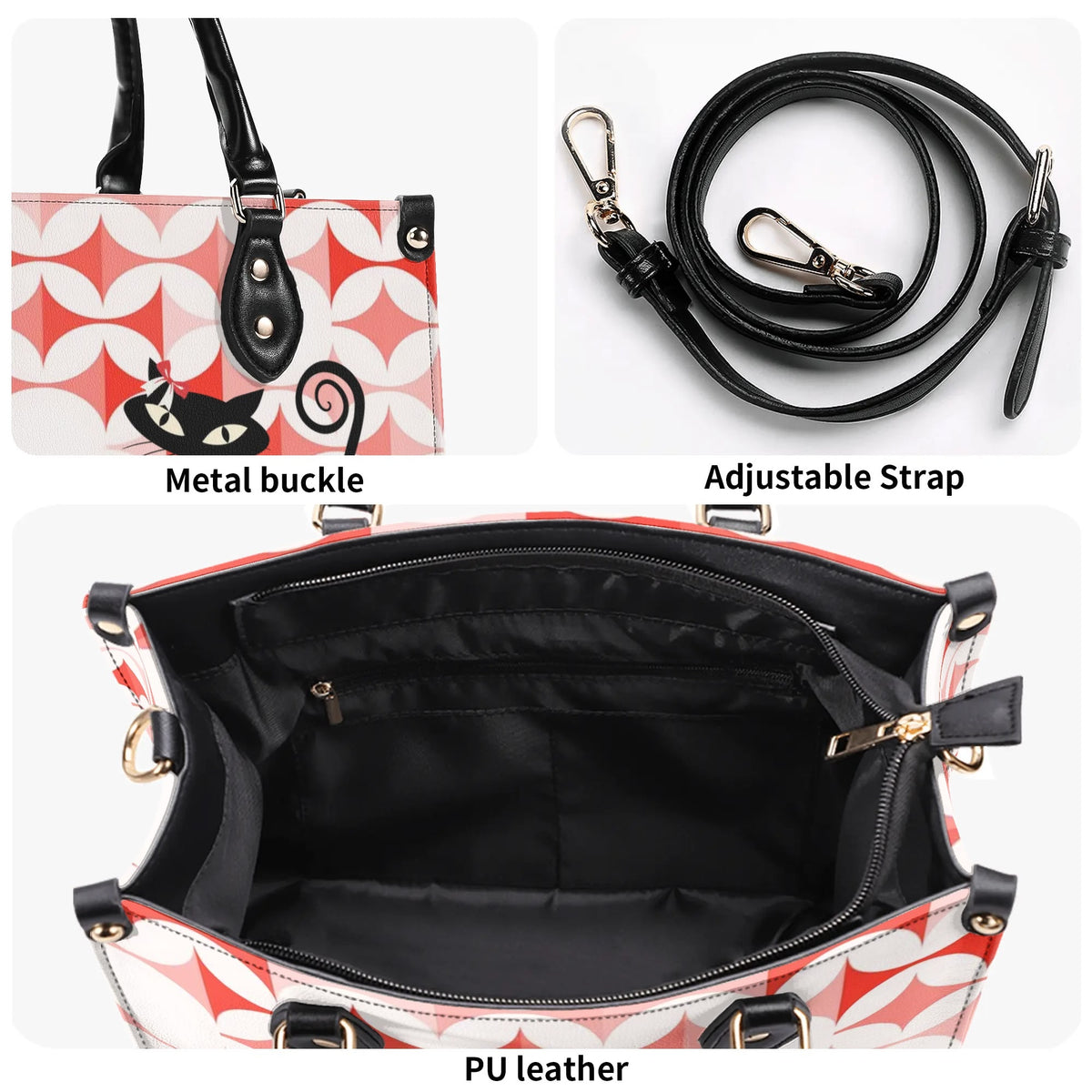 Atomic Cat Handbag, Kitschy Cat With Couquette Bow, Scandi Designed Funky Fun Shoulder Bag - Mid Century Modern Gal