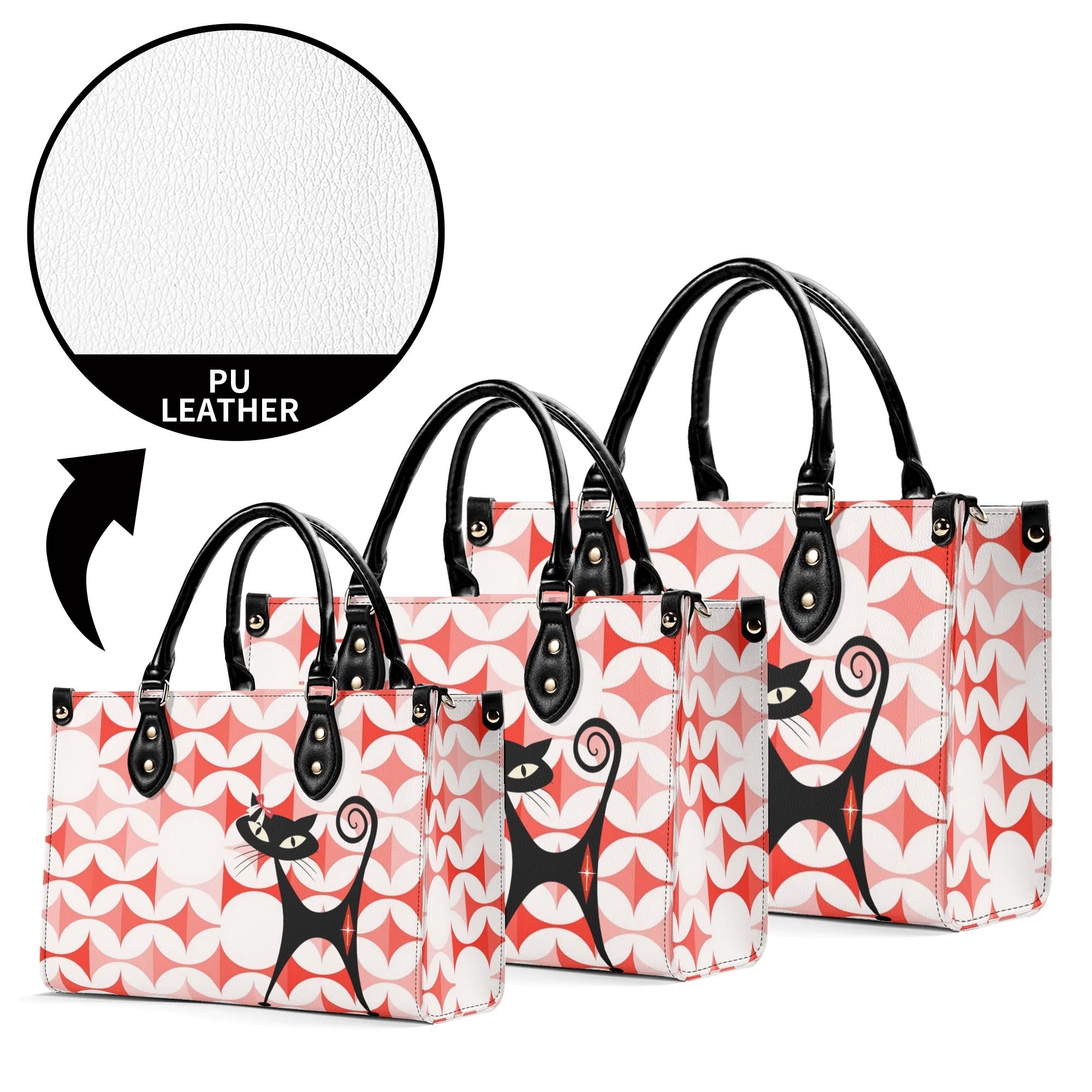 Atomic Cat Handbag, Kitschy Cat With Couquette Bow, Scandi Designed Funky Fun Shoulder Bag - Mid Century Modern Gal