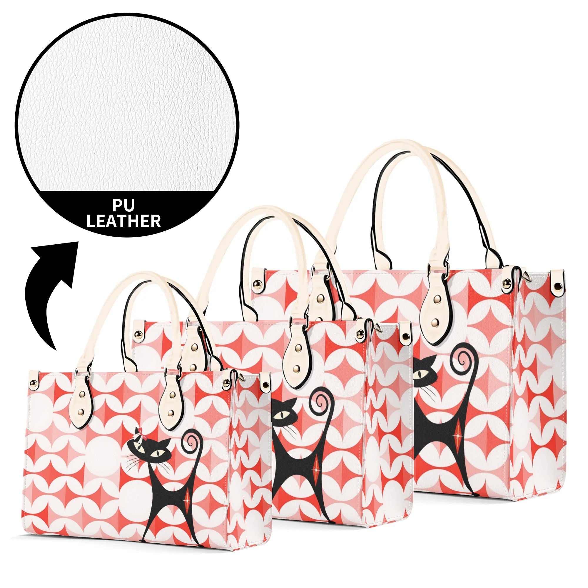 Atomic Cat Handbag, Kitschy Cat With Couquette Bow, Scandi Designed Funky Fun Shoulder Bag - Mid Century Modern Gal