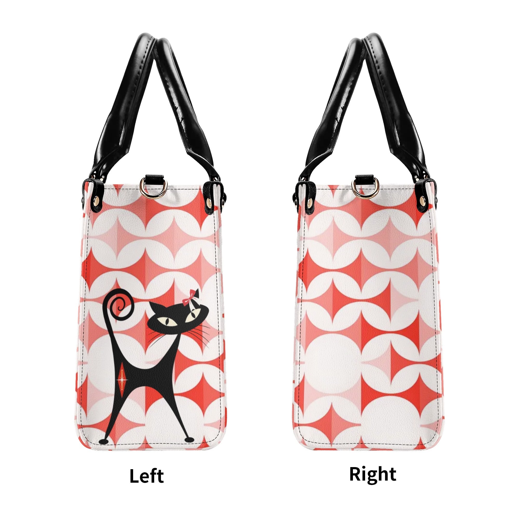 Atomic Cat Handbag, Kitschy Cat With Couquette Bow, Scandi Designed Funky Fun Shoulder Bag - Mid Century Modern Gal