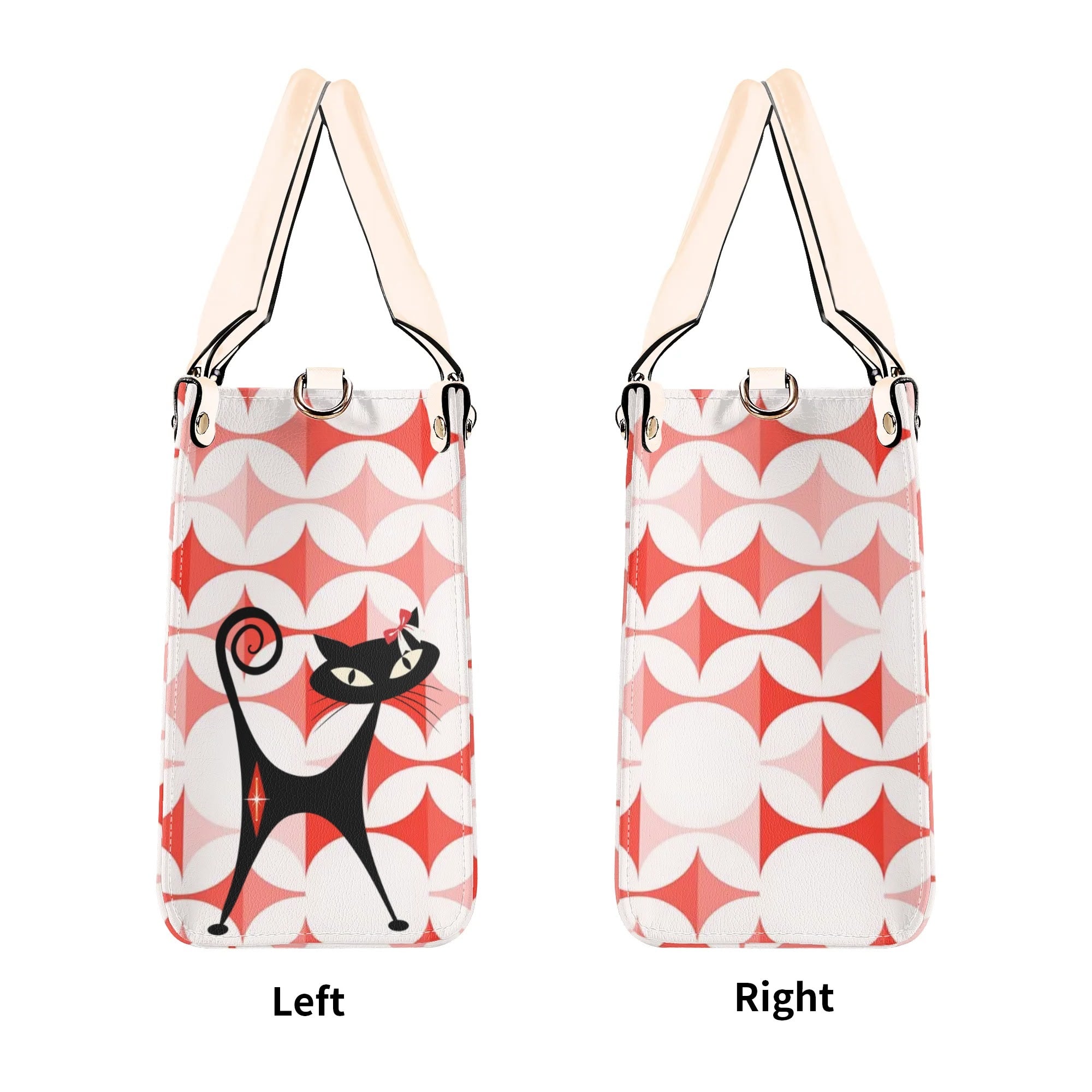 Atomic Cat Handbag, Kitschy Cat With Couquette Bow, Scandi Designed Funky Fun Shoulder Bag - Mid Century Modern Gal
