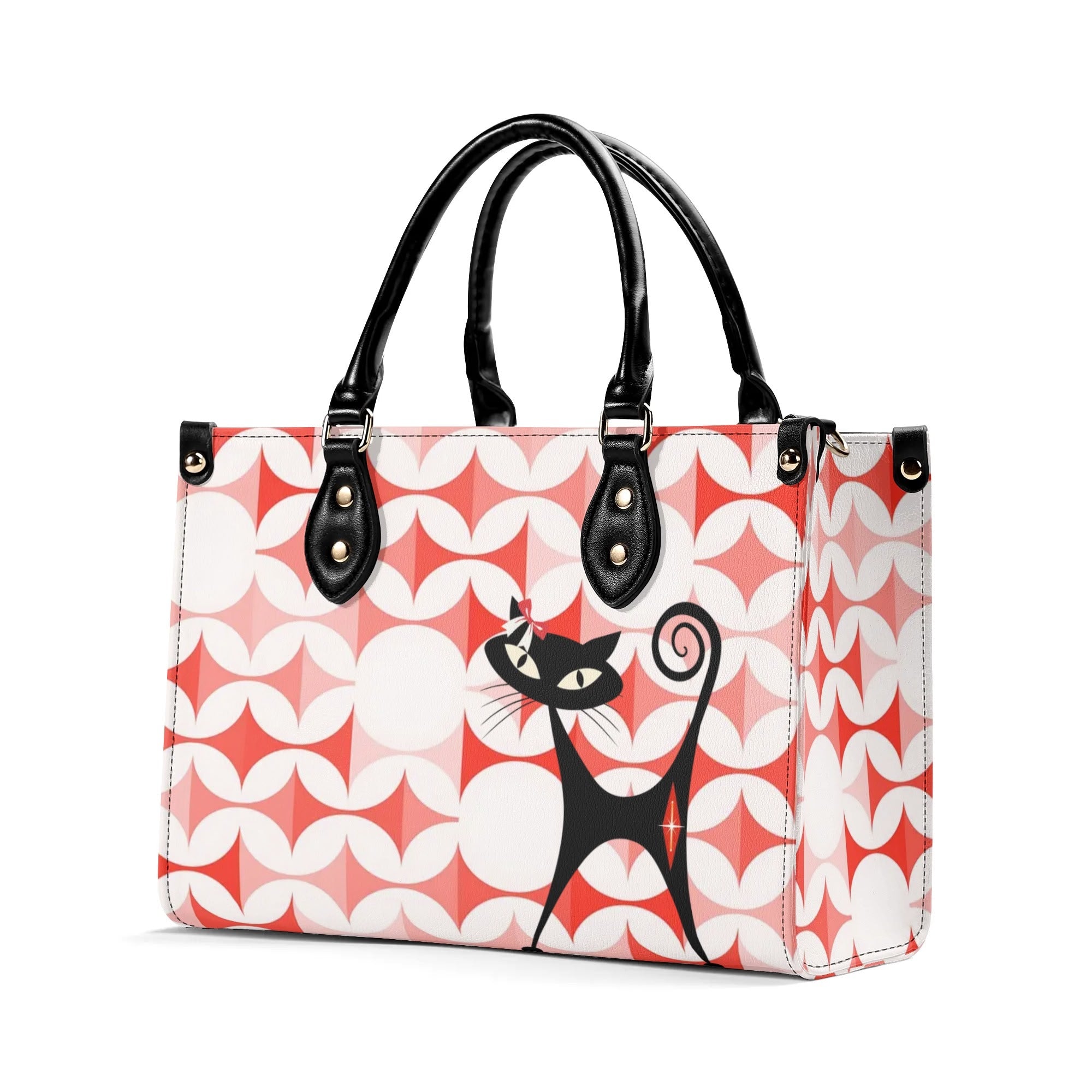 Atomic Cat Handbag, Kitschy Cat With Couquette Bow, Scandi Designed Funky Fun Shoulder Bag - Mid Century Modern Gal