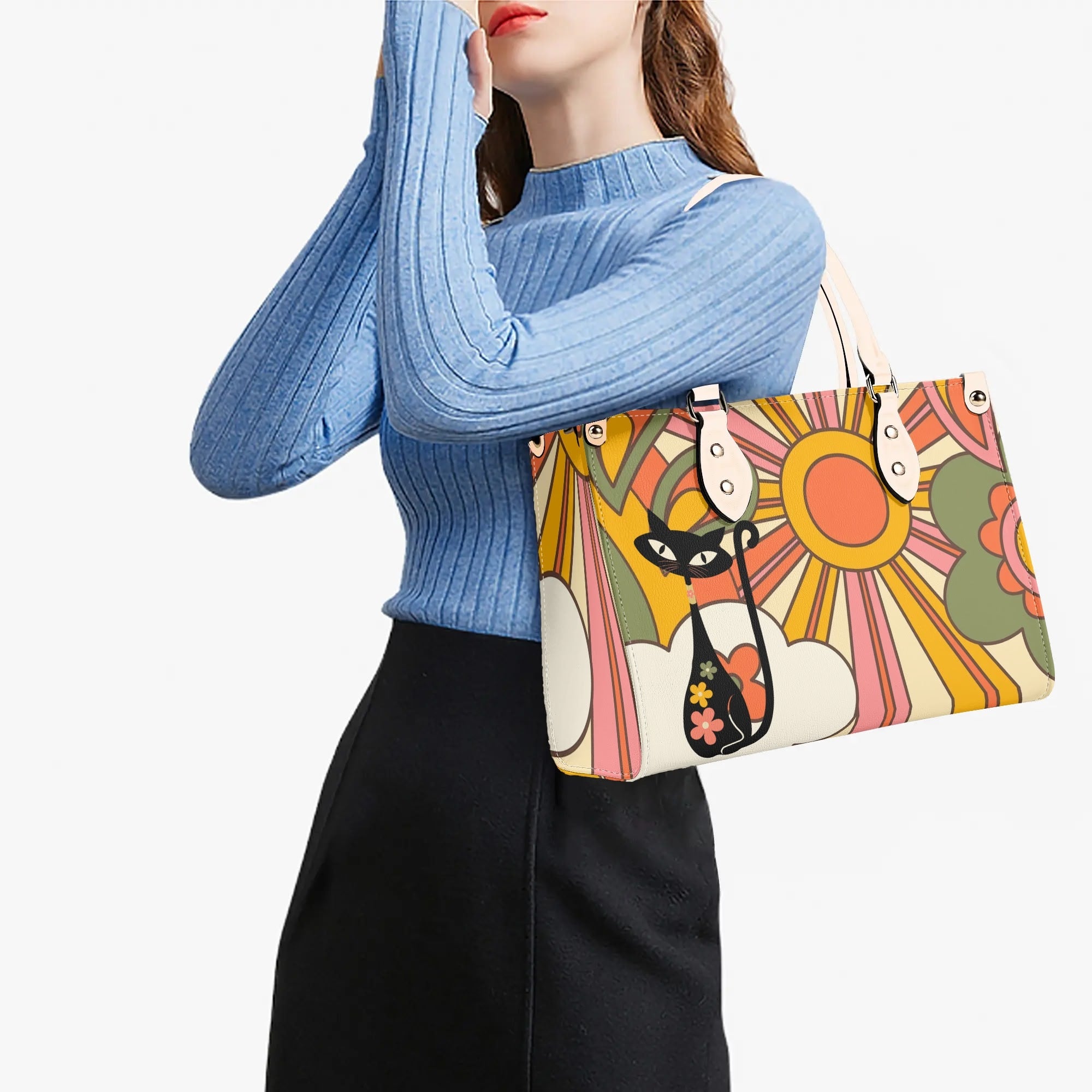 1970s Groovy Handbag, Atomic Kitty, Flower Power Hip Chic Trendy Kitsch Shoulder Bag - Mid Century Modern Gal