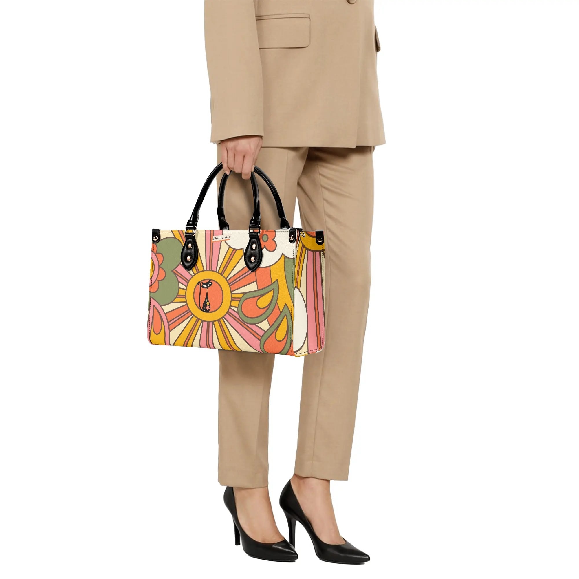 1970s Groovy Handbag, Atomic Kitty, Flower Power Hip Chic Trendy Kitsch Shoulder Bag - Mid Century Modern Gal