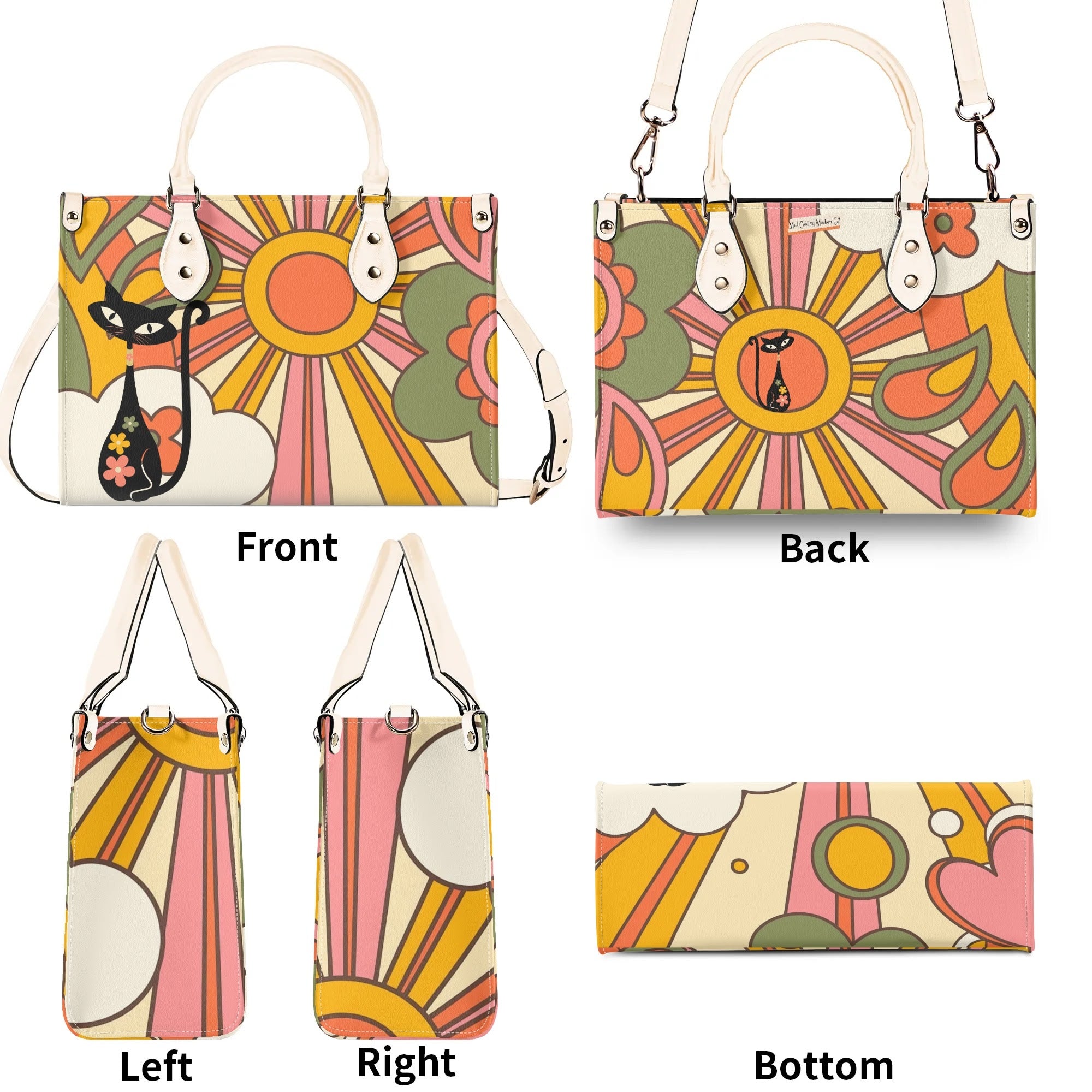1970s Groovy Handbag, Atomic Kitty, Flower Power Hip Chic Trendy Kitsch Shoulder Bag - Mid Century Modern Gal
