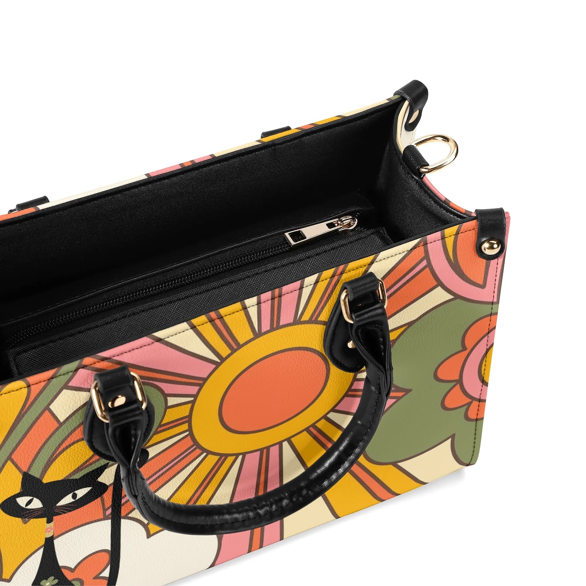 1970s Groovy Handbag, Atomic Kitty, Flower Power Hip Chic Trendy Kitsch Shoulder Bag - Mid Century Modern Gal