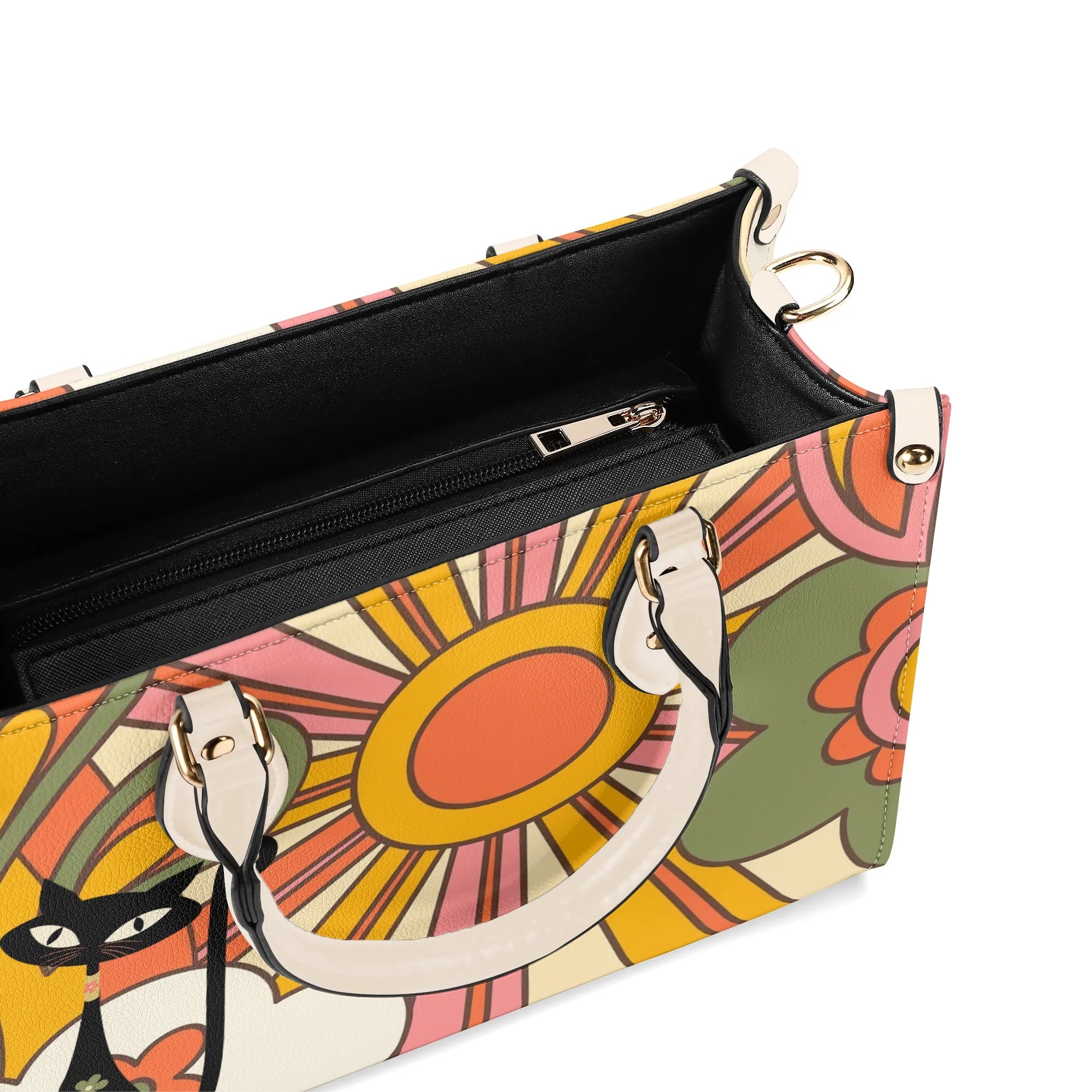 1970s Groovy Handbag, Atomic Kitty, Flower Power Hip Chic Trendy Kitsch Shoulder Bag - Mid Century Modern Gal
