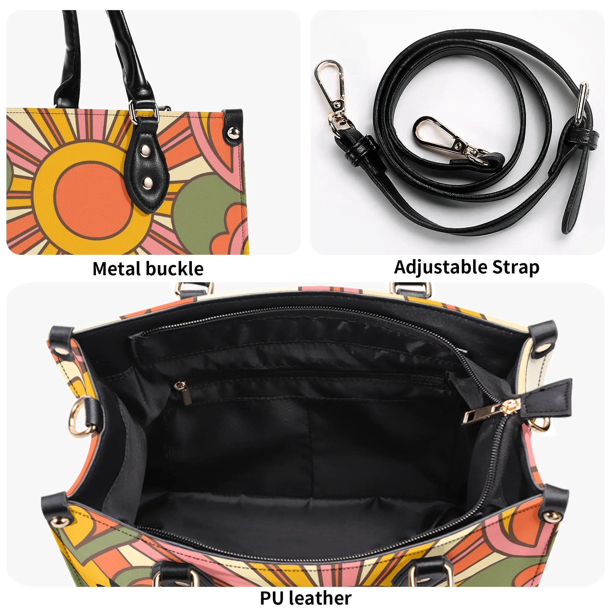 1970s Groovy Handbag, Atomic Kitty, Flower Power Hip Chic Trendy Kitsch Shoulder Bag - Mid Century Modern Gal