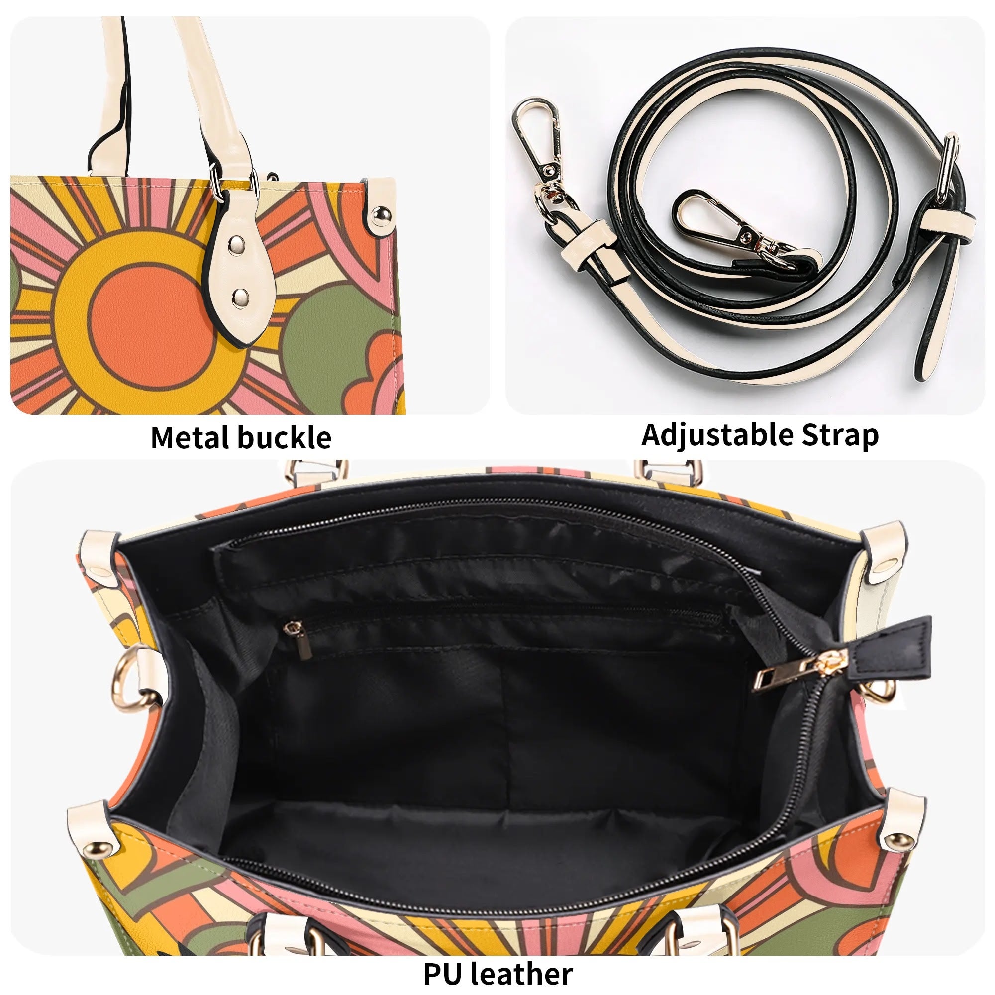 1970s Groovy Handbag, Atomic Kitty, Flower Power Hip Chic Trendy Kitsch Shoulder Bag - Mid Century Modern Gal