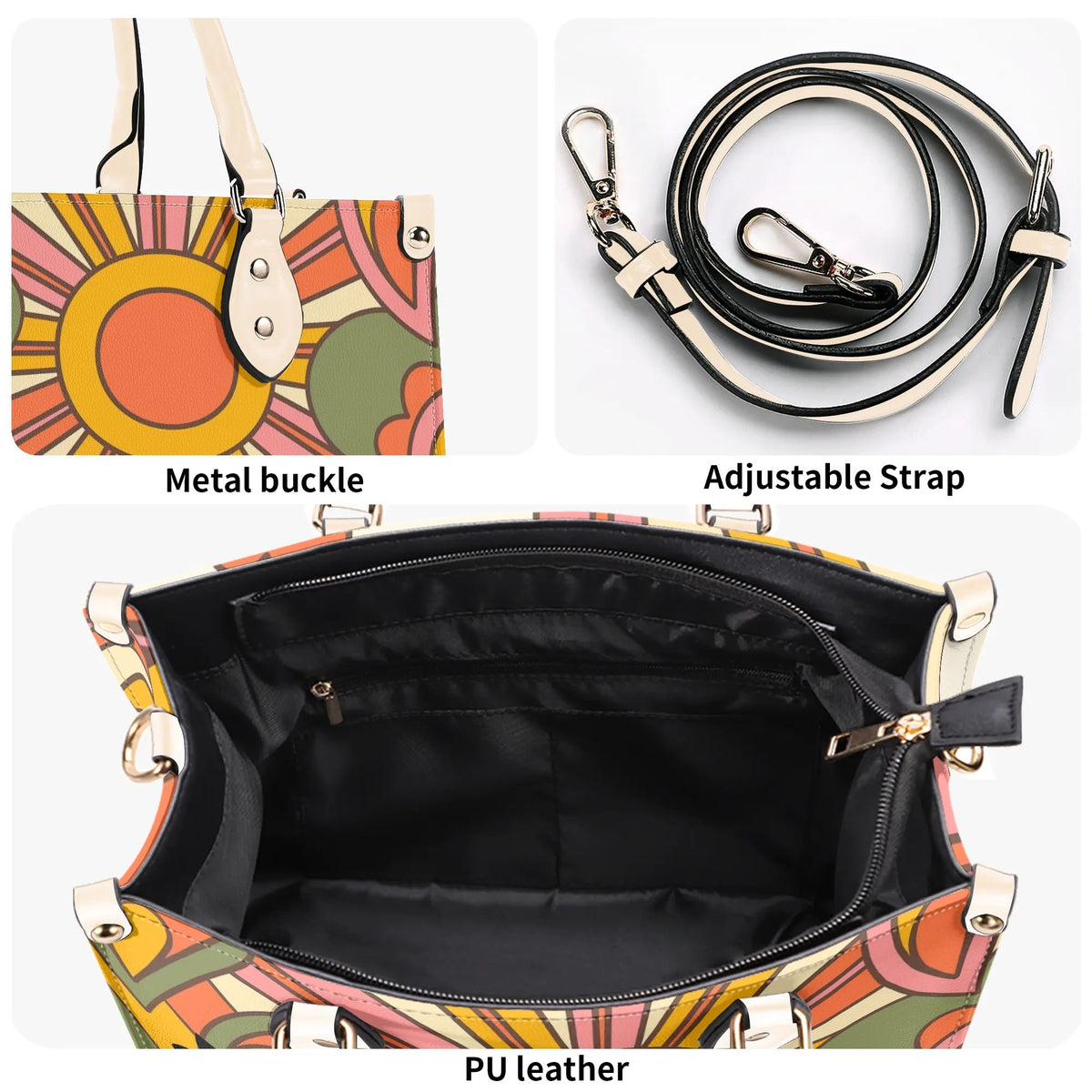 1970s Groovy Handbag, Atomic Kitty, Flower Power Hip Chic Trendy Kitsch Shoulder Bag - Mid Century Modern Gal