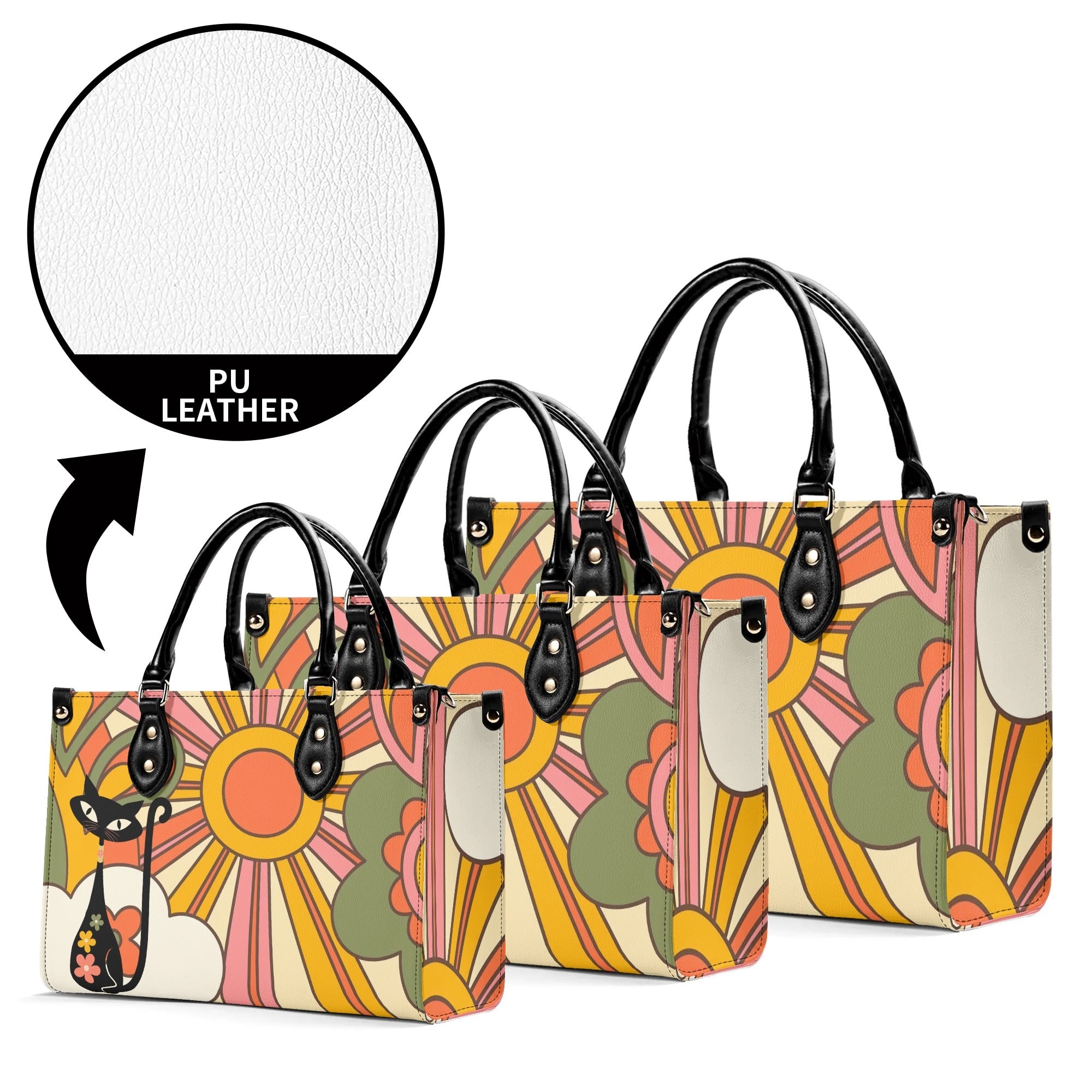 1970s Groovy Handbag, Atomic Kitty, Flower Power Hip Chic Trendy Kitsch Shoulder Bag - Mid Century Modern Gal