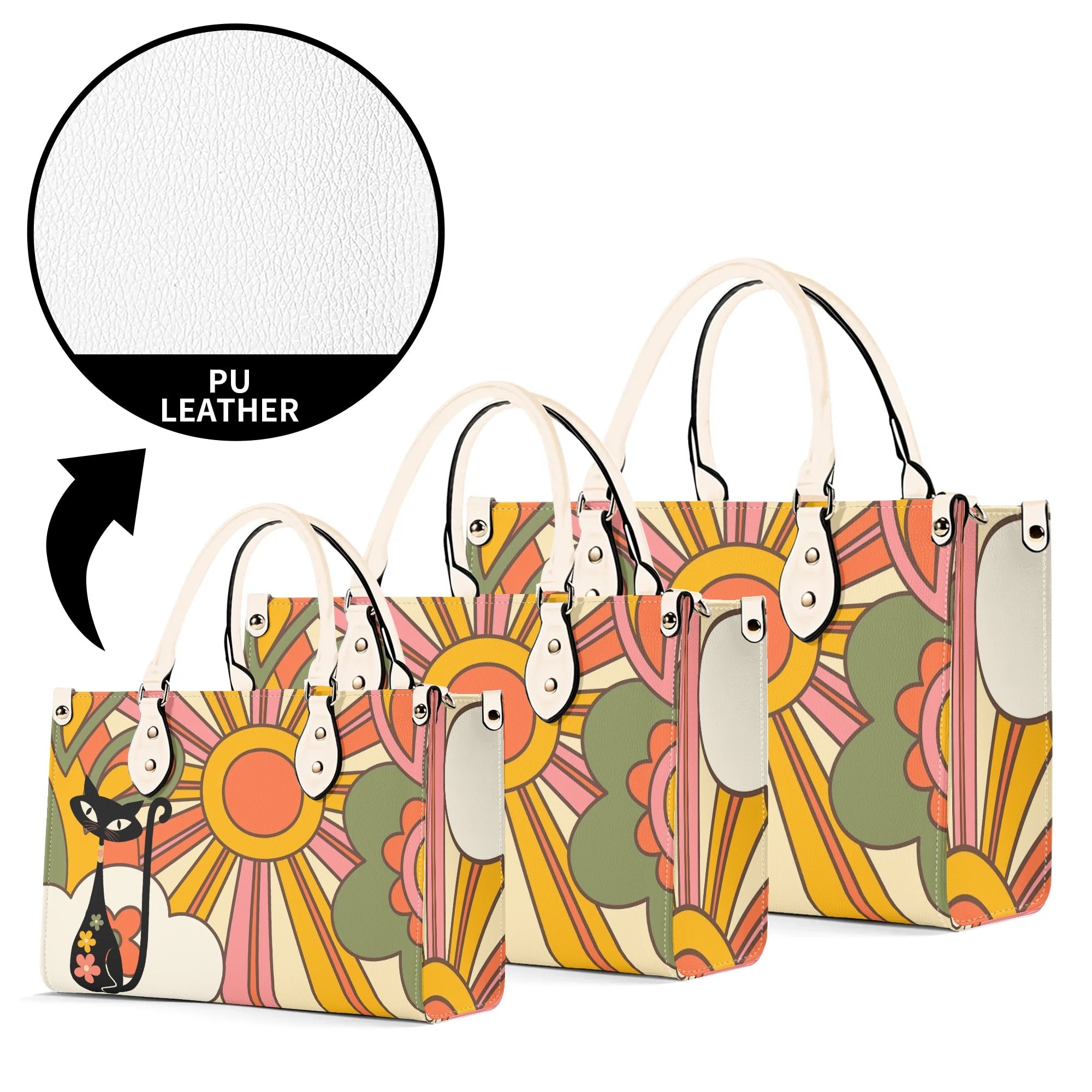 1970s Groovy Handbag, Atomic Kitty, Flower Power Hip Chic Trendy Kitsch Shoulder Bag - Mid Century Modern Gal