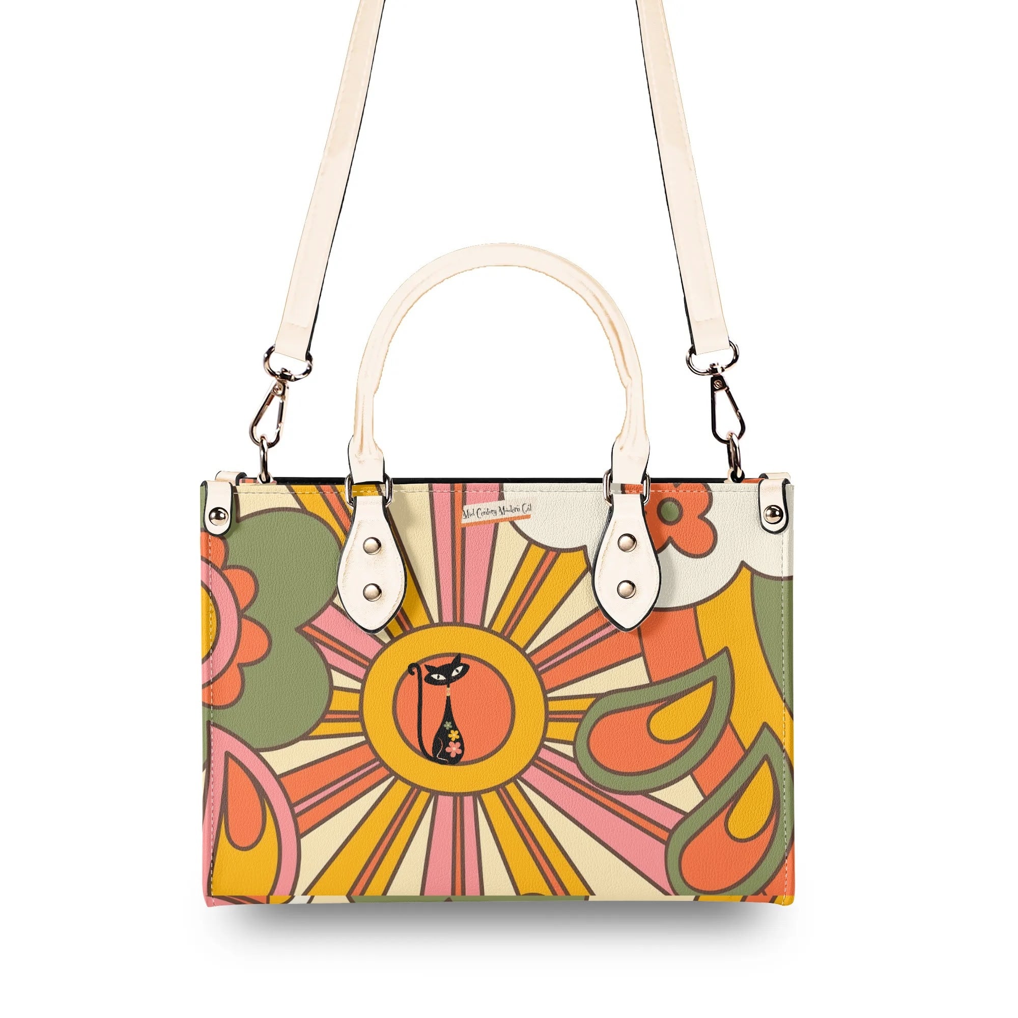 1970s Groovy Handbag, Atomic Kitty, Flower Power Hip Chic Trendy Kitsch Shoulder Bag - Mid Century Modern Gal