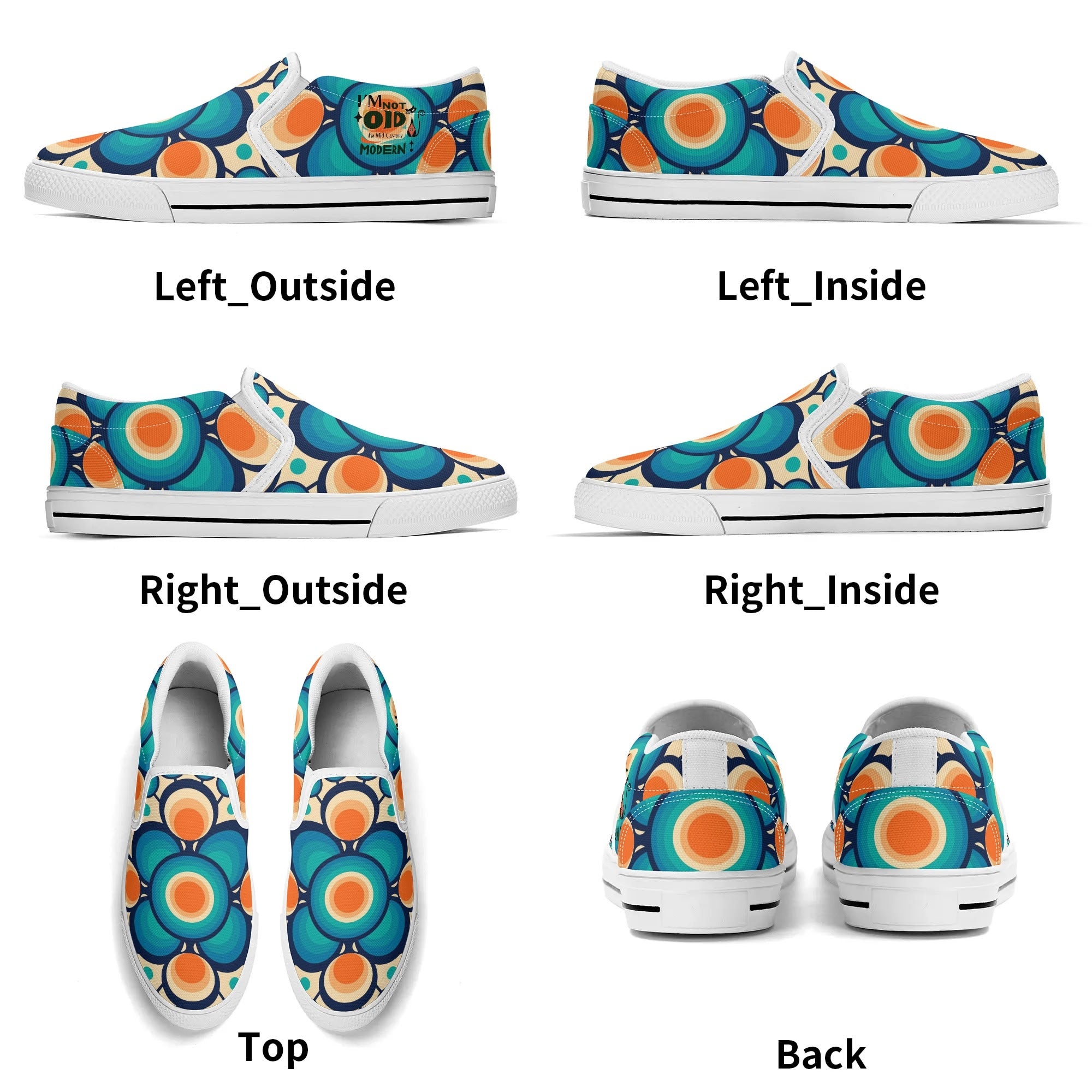 Retro Groovy Mod Canvas Loafer Shoes, Orange, Blue, Im Not Old, Im Mid Century Modern - Mid Century Modern Gal