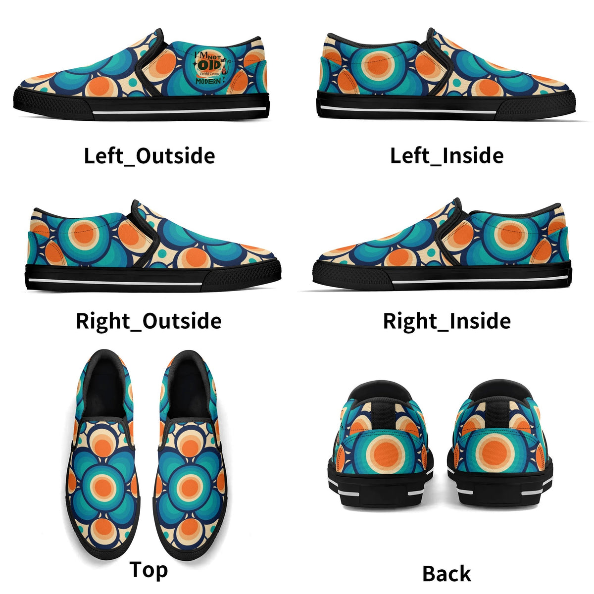 Retro Groovy Mod Canvas Loafer Shoes, Orange, Blue, Im Not Old, Im Mid Century Modern - Mid Century Modern Gal