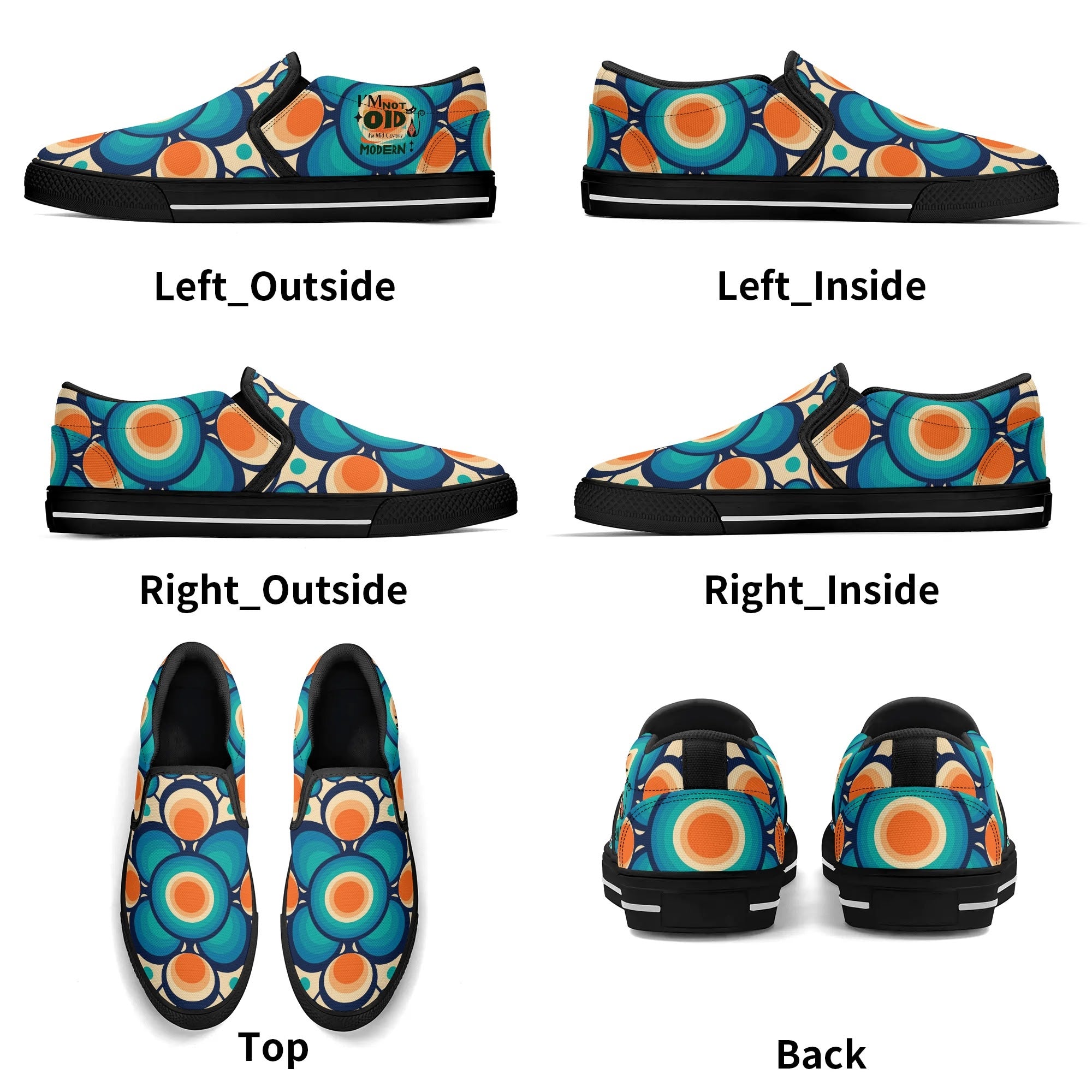 Retro Groovy Mod Canvas Loafer Shoes, Orange, Blue, Im Not Old, Im Mid Century Modern - Mid Century Modern Gal