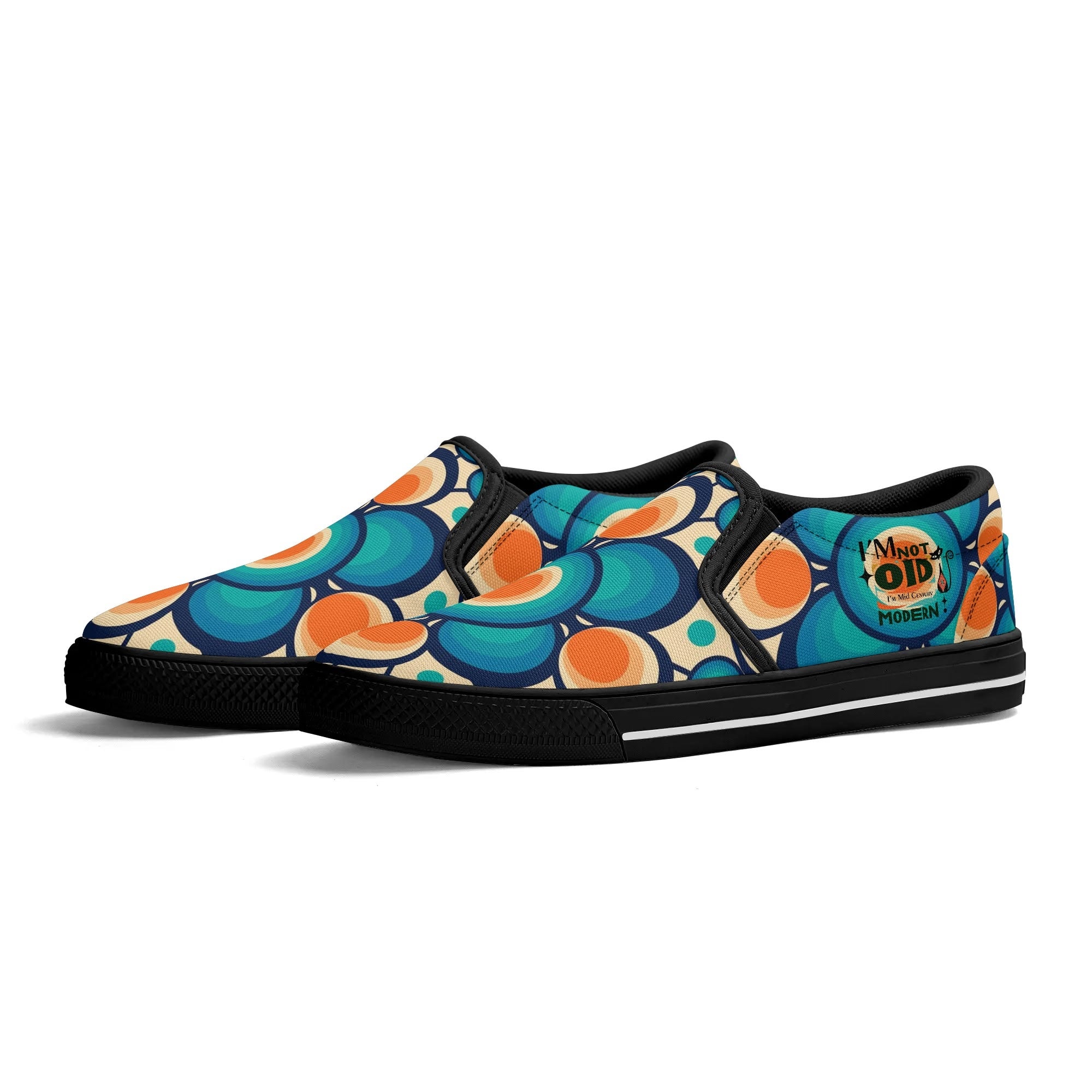 Retro Groovy Mod Canvas Loafer Shoes, Orange, Blue, Im Not Old, Im Mid Century Modern - Mid Century Modern Gal