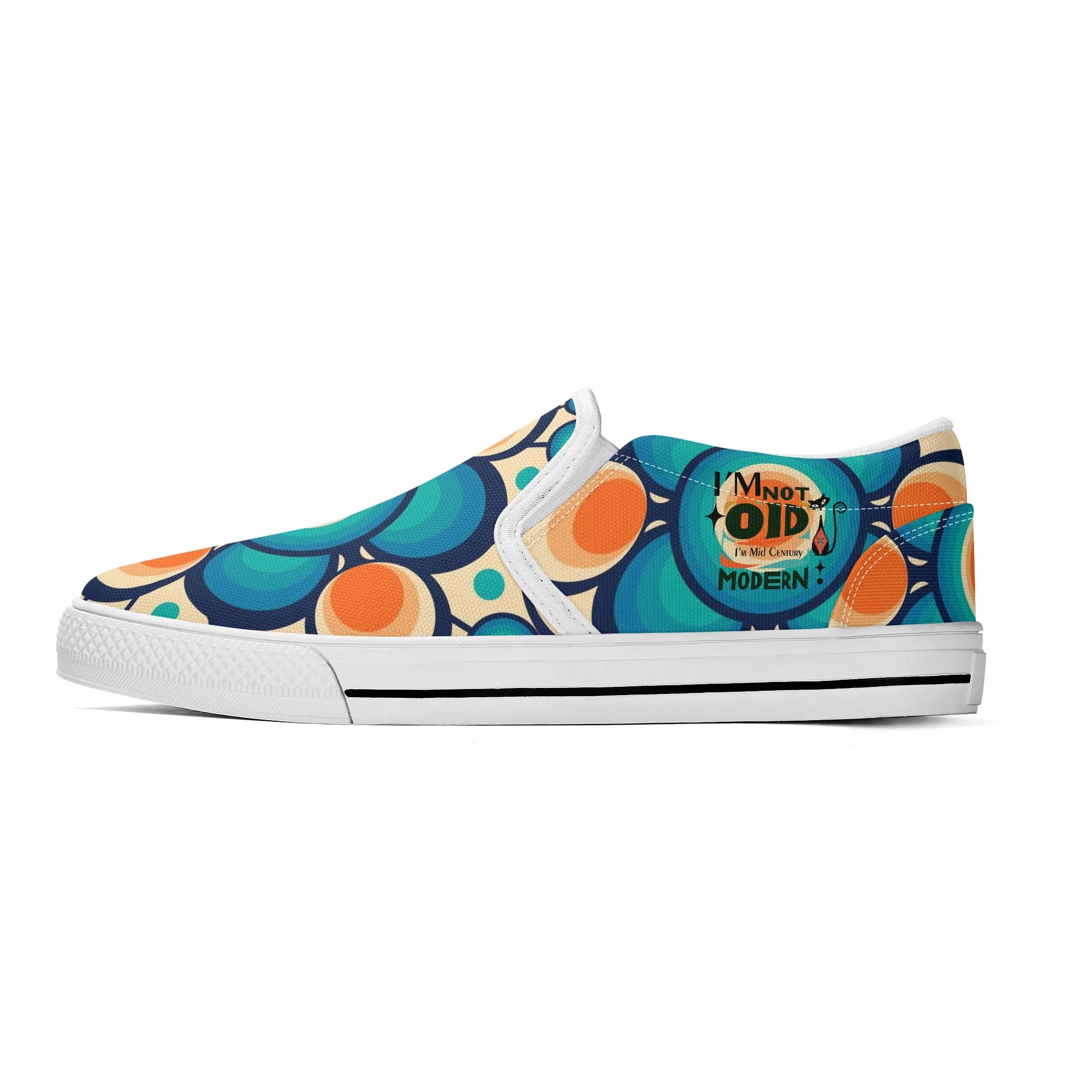 Retro Groovy Mod Canvas Loafer Shoes, Orange, Blue, Im Not Old, Im Mid Century Modern - Mid Century Modern Gal