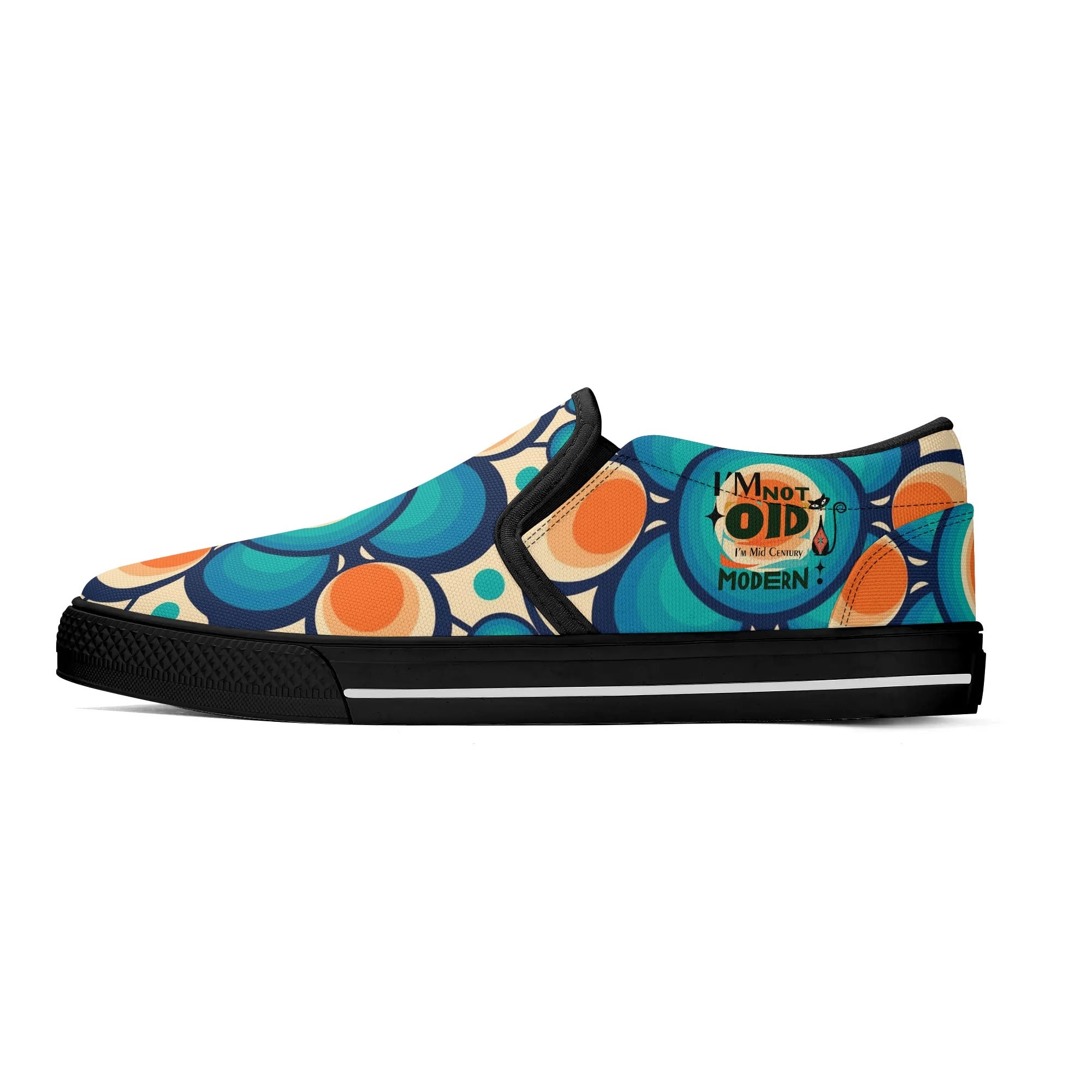Retro Groovy Mod Canvas Loafer Shoes, Orange, Blue, Im Not Old, Im Mid Century Modern - Mid Century Modern Gal