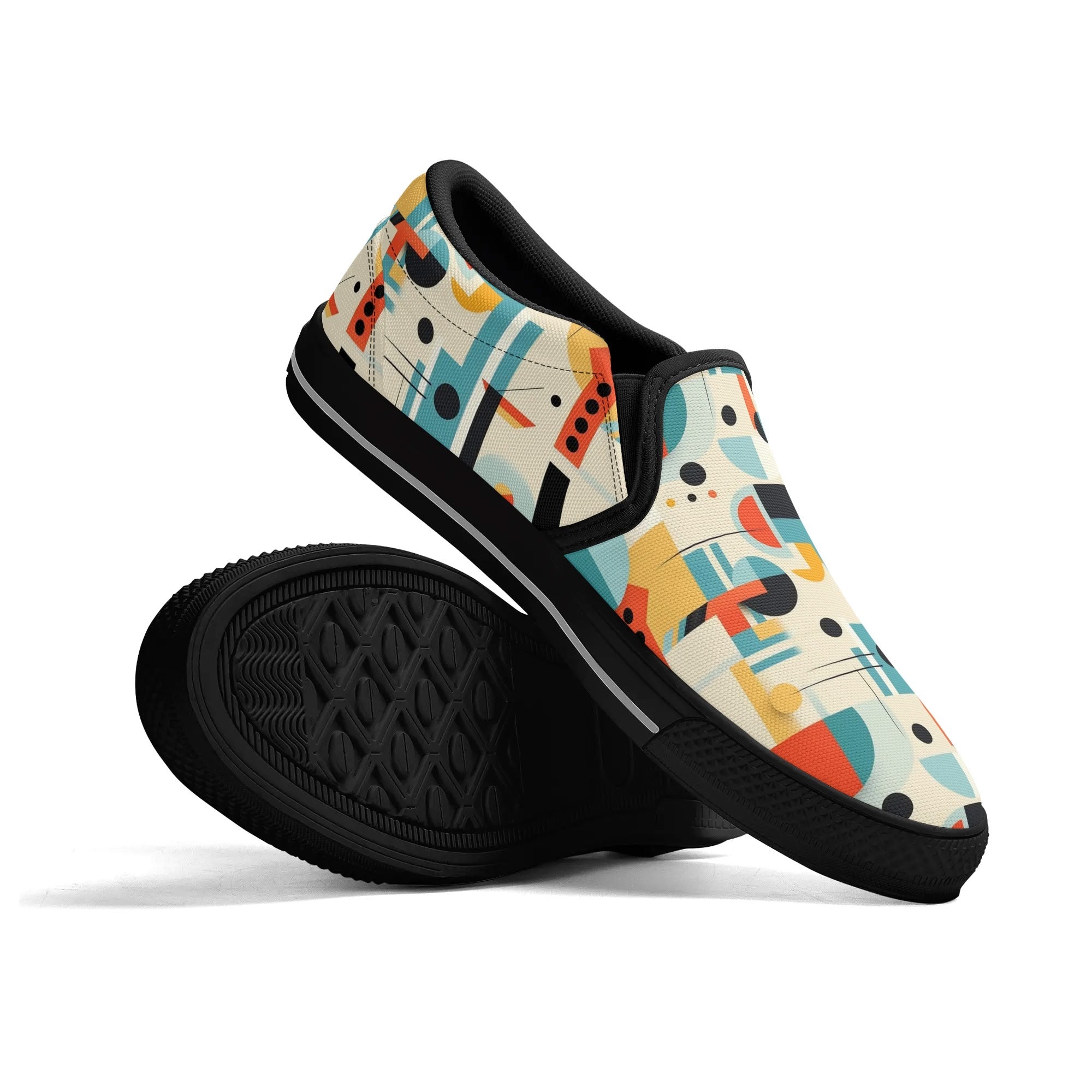 Mid Century Mens Canvas Loafers, Bauhaus Designed, Kitschy Fun Modern Man Shoes - Mid Century Modern Gal