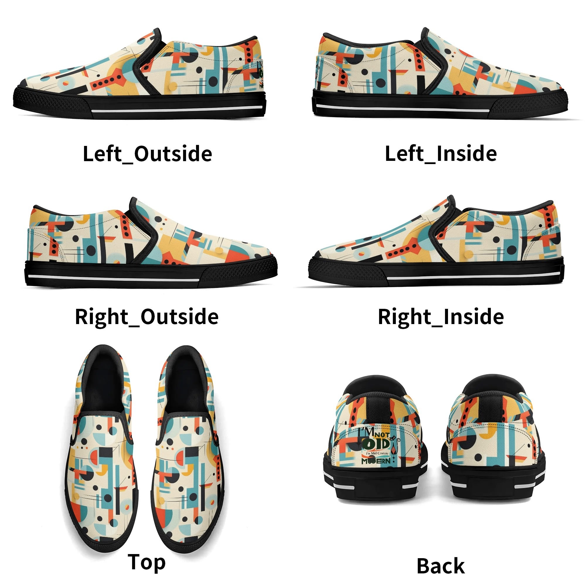 Mid Century Mens Canvas Loafers, Bauhaus Designed, Kitschy Fun Modern Man Shoes - Mid Century Modern Gal