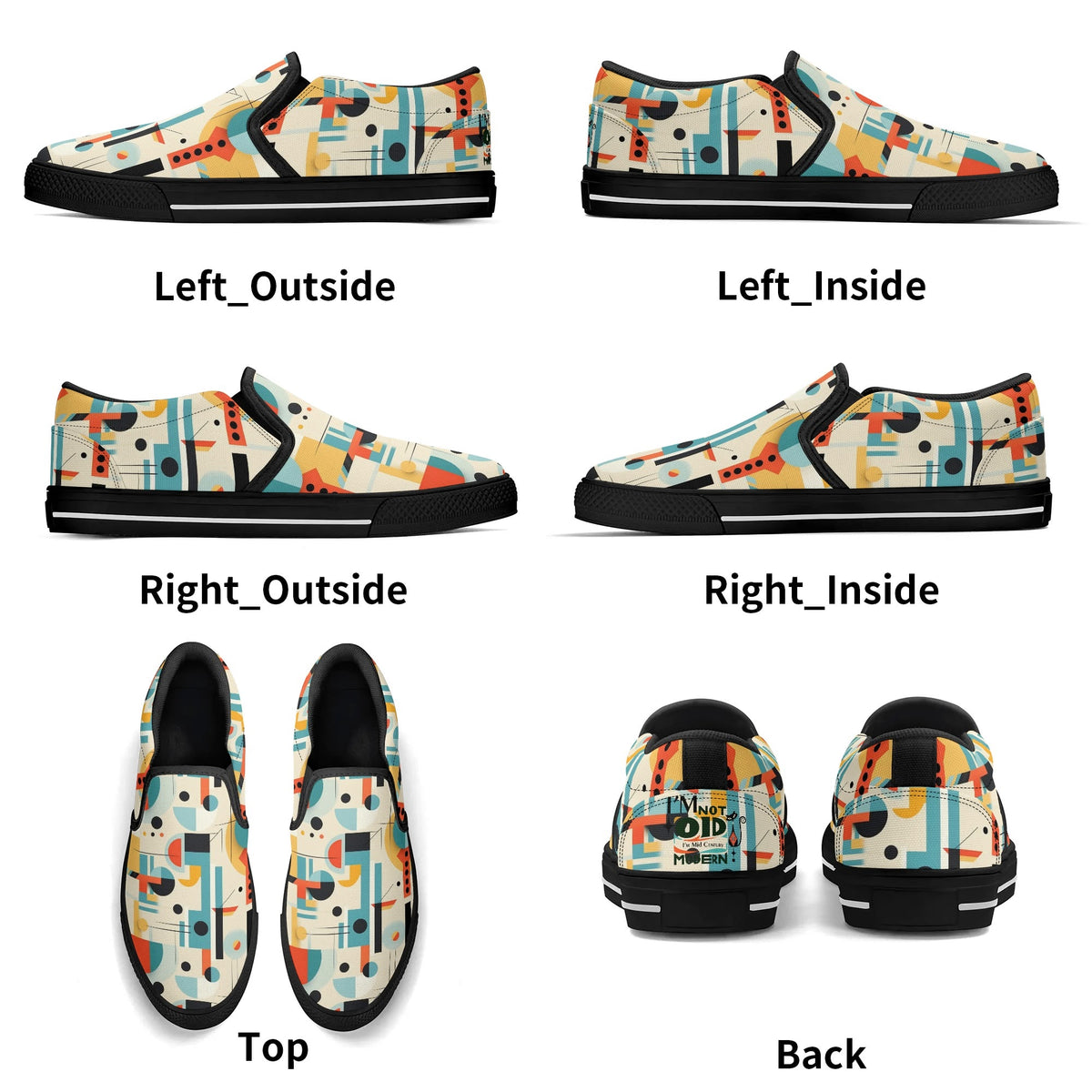 Mid Century Mens Canvas Loafers, Bauhaus Designed, Kitschy Fun Modern Man Shoes - Mid Century Modern Gal