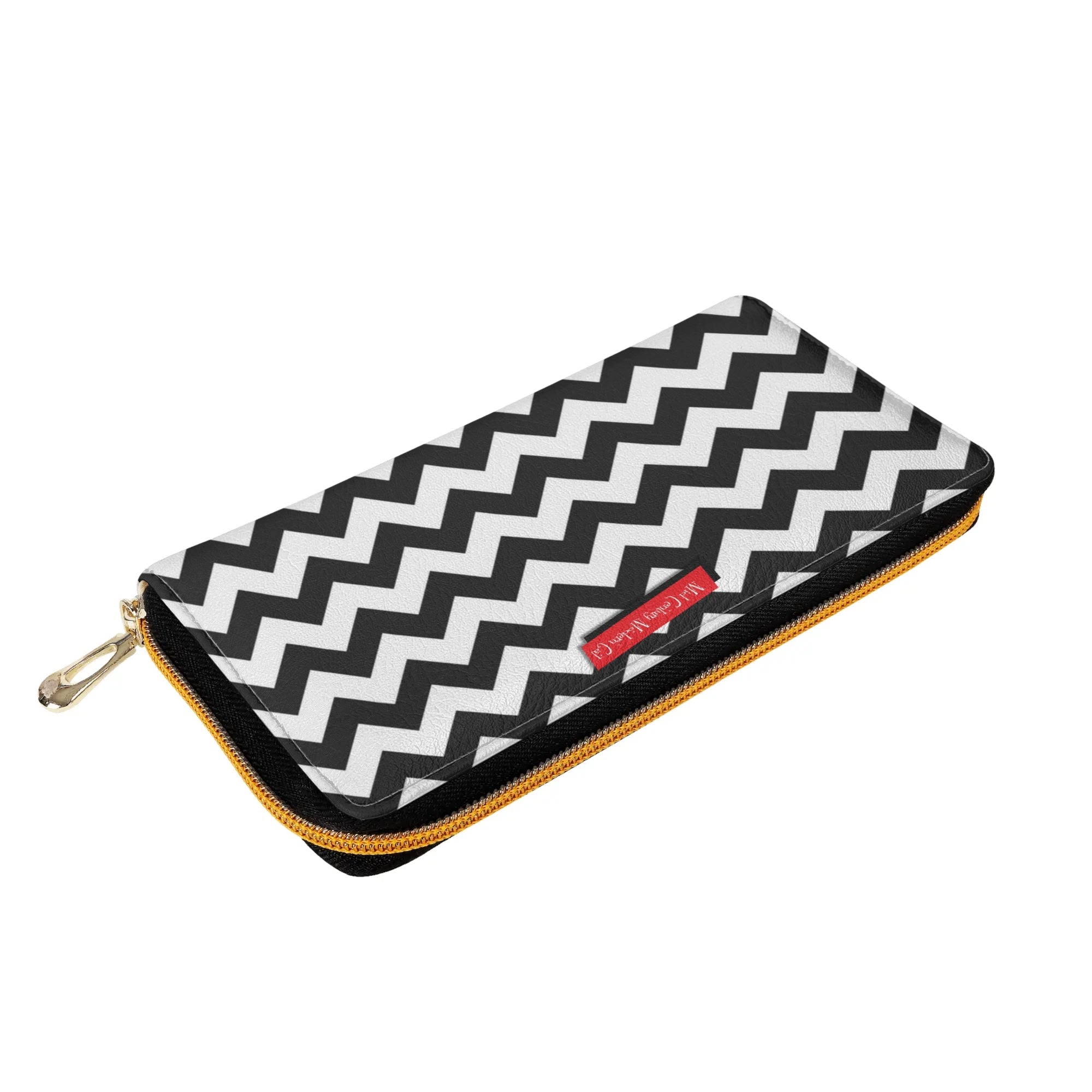Atomic Cat Mid Mod Black And White Kitschy Chevron Pattern Wallet - Mid Century Modern Gal