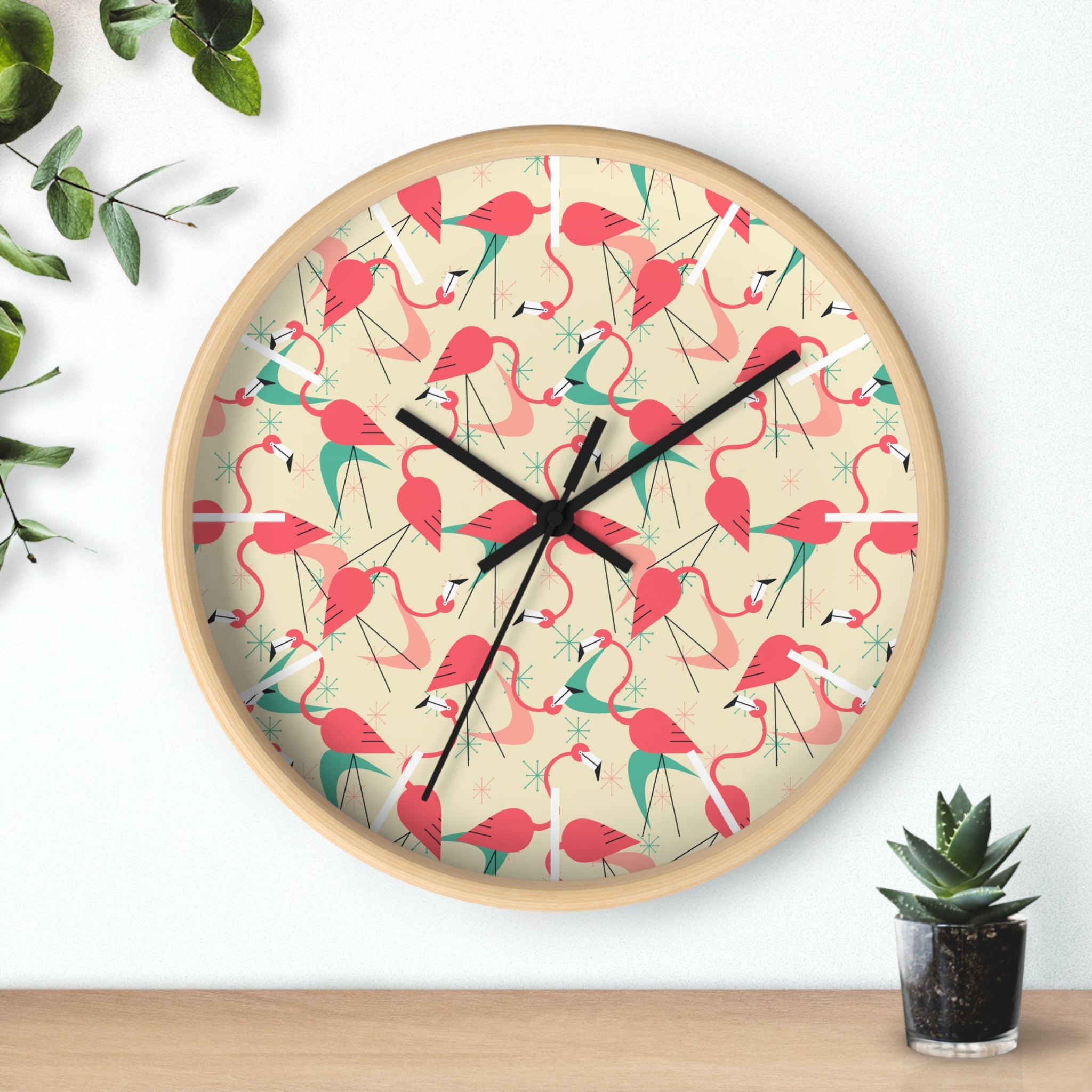 Mid Century Modern Flamingo Wall Clock, Kitschy Quirky Dancing Flamingos Fun Home Decor for Retro Summer Vibes - Mid Century Modern Gal