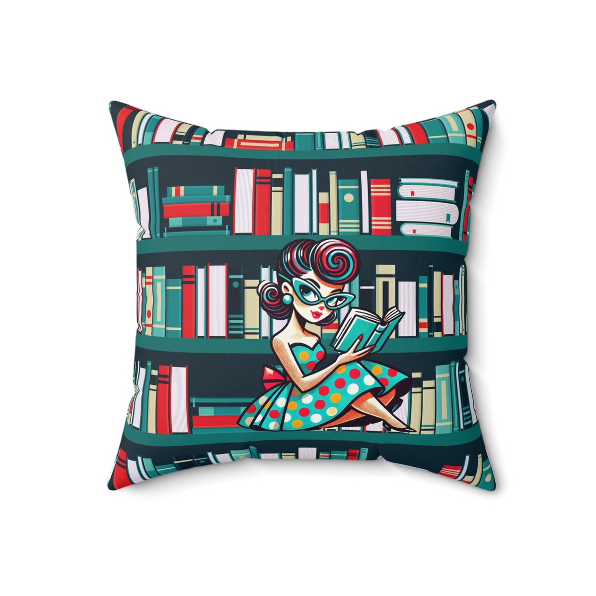 Reading Pillow, Cozy Read and Relax Literary Pillow - Cute Book Lover Decor - Mid Century Modern Gal