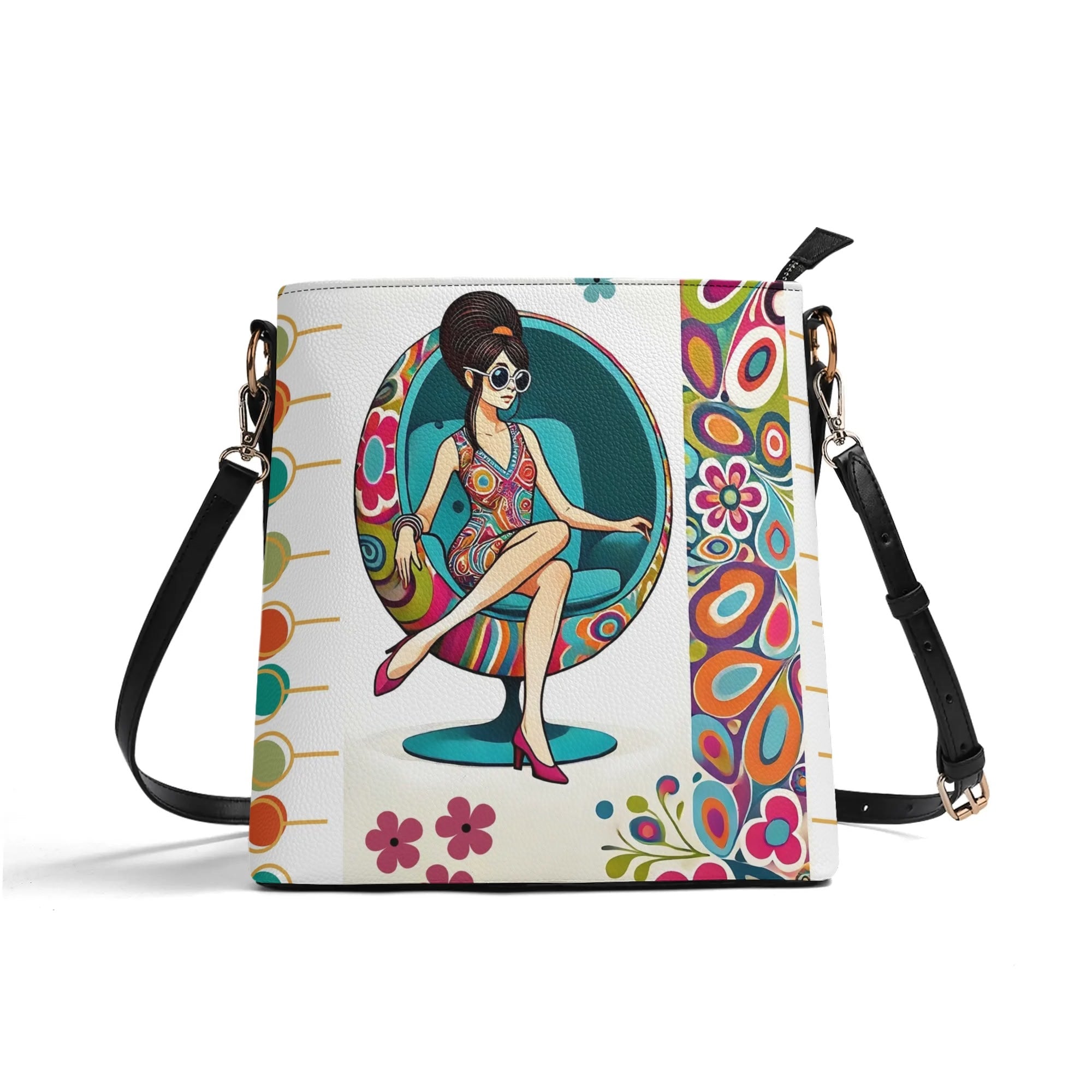 60s Mid Mod Shoulder Bag, Bucket Bag, Hippie Chick Funky Purse - Mid Century Modern Gal