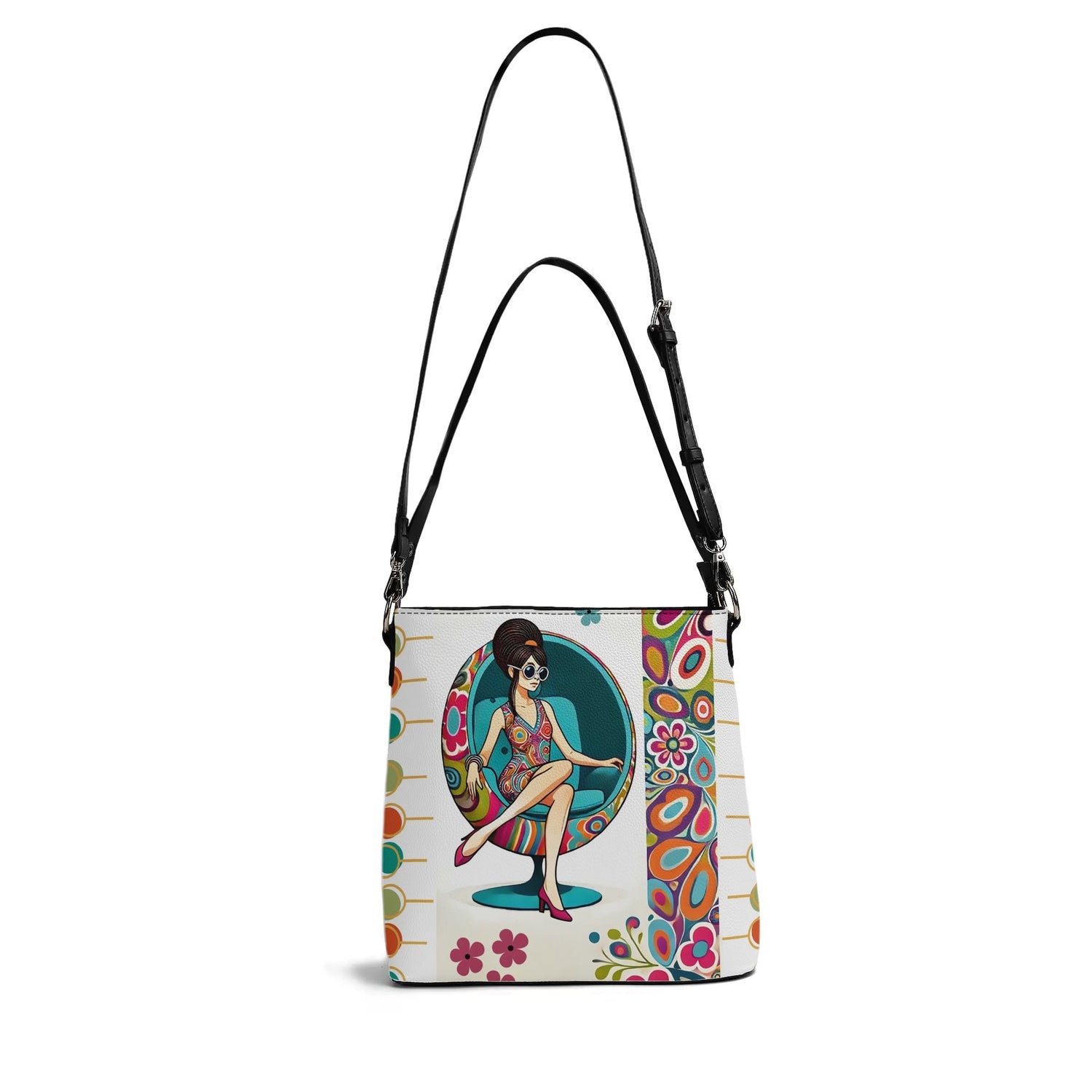 60s Mid Mod Shoulder Bag, Bucket Bag, Hippie Chick Funky Purse - Mid Century Modern Gal