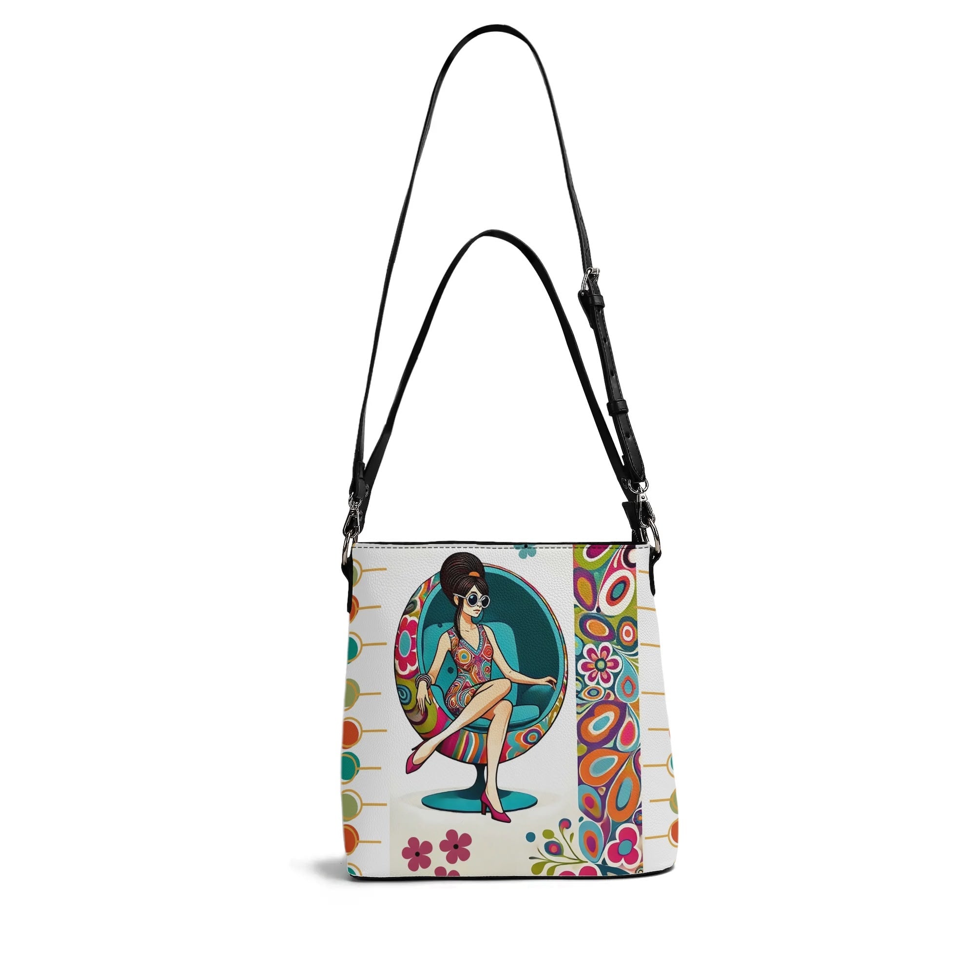 60s Mid Mod Shoulder Bag, Bucket Bag, Hippie Chick Funky Purse - Mid Century Modern Gal