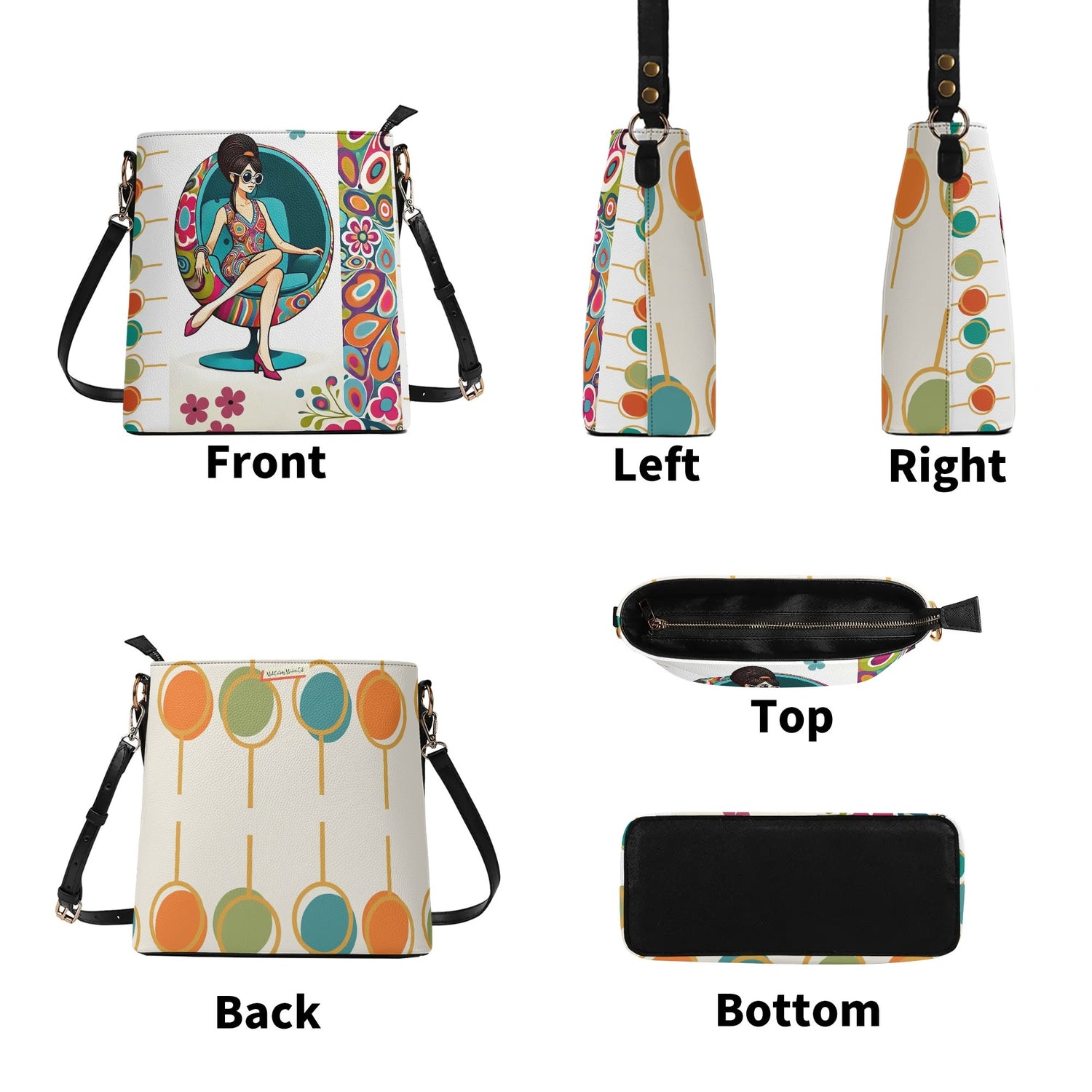 60s Mid Mod Shoulder Bag, Bucket Bag, Hippie Chick Funky Purse - Mid Century Modern Gal