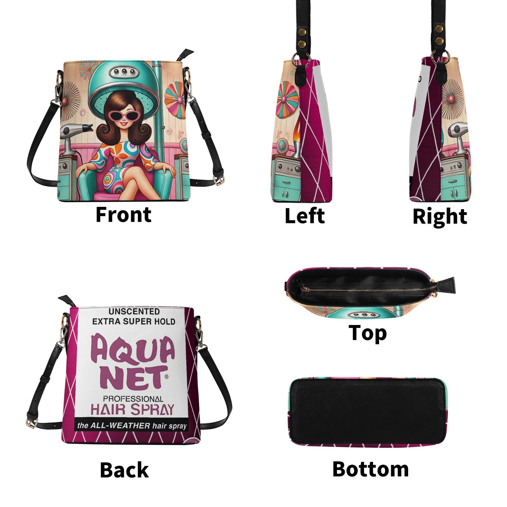 Kitschy Cute Hairdresser Aqua Net Designed, 80s Retro Hairdresser Bag - Mid Century Modern Gal
