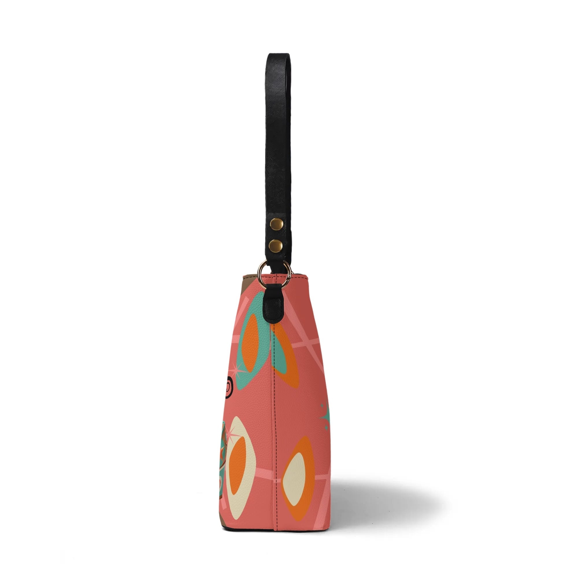 Atomic Cat Bucket Shoulder Bag, Atomic 50s Shoe Lover Design By MCM Gal, Mid Century Mod Kitschy Trendy Purse - Mid Century Modern Gal