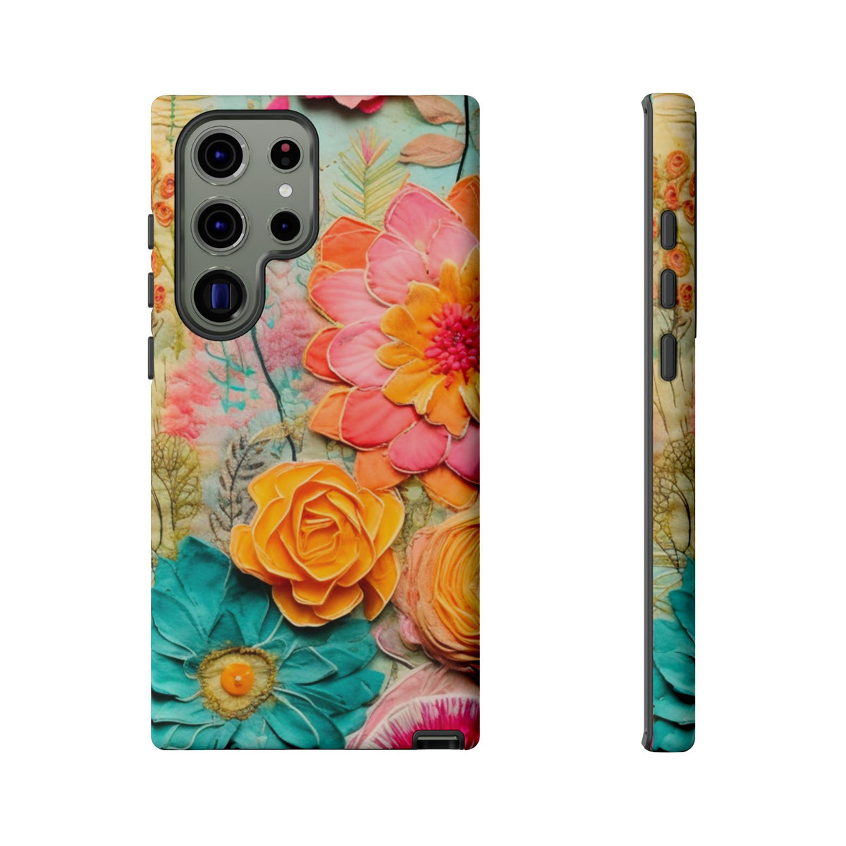 Boho Retro Floral Faux Pressed Flowers Smart Phone Tough Phone Cases
