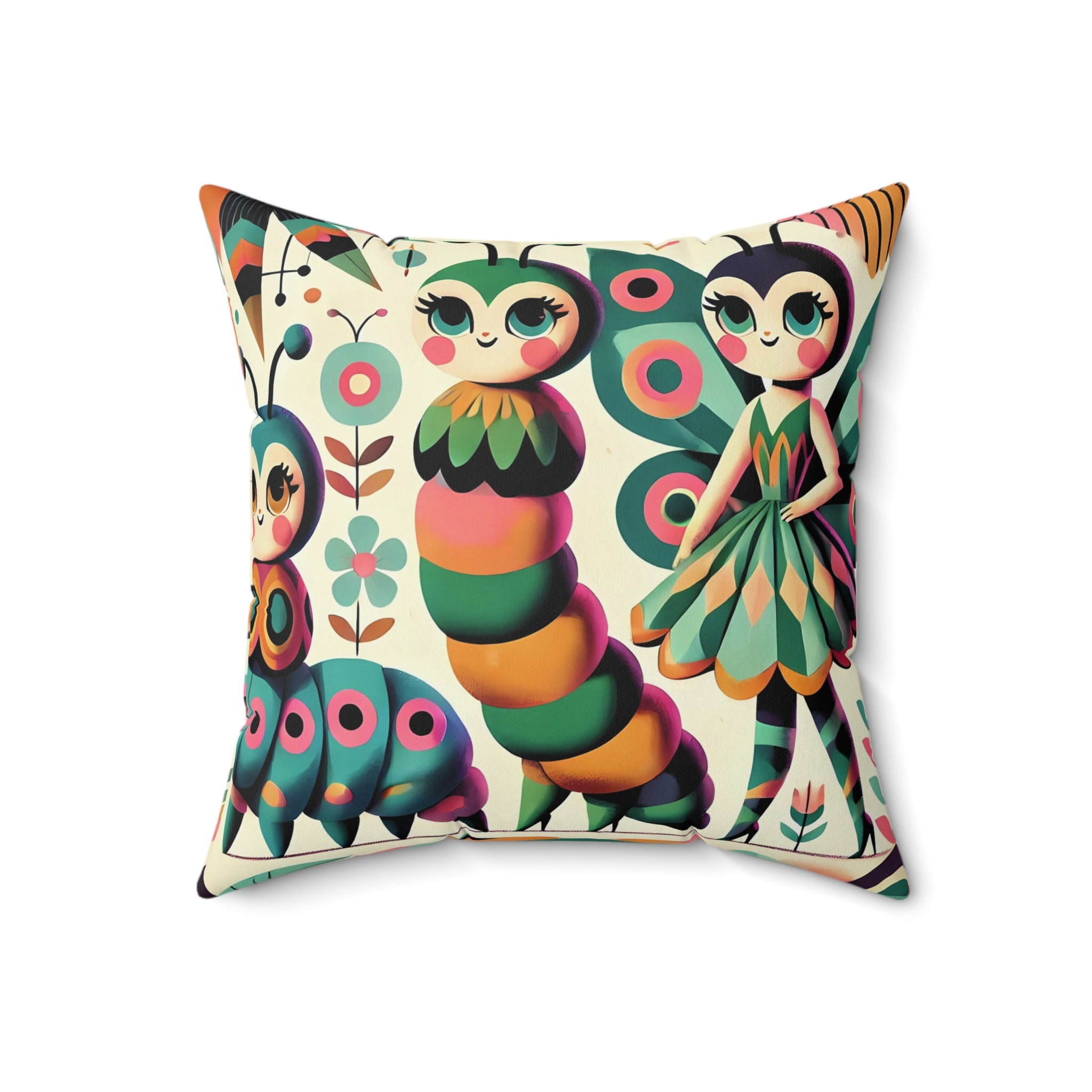 Anthropomorphic Catepillar Pixie Whimsical Butterfly Garden Pillow 60s Vibe - Mid Century Modern Gal