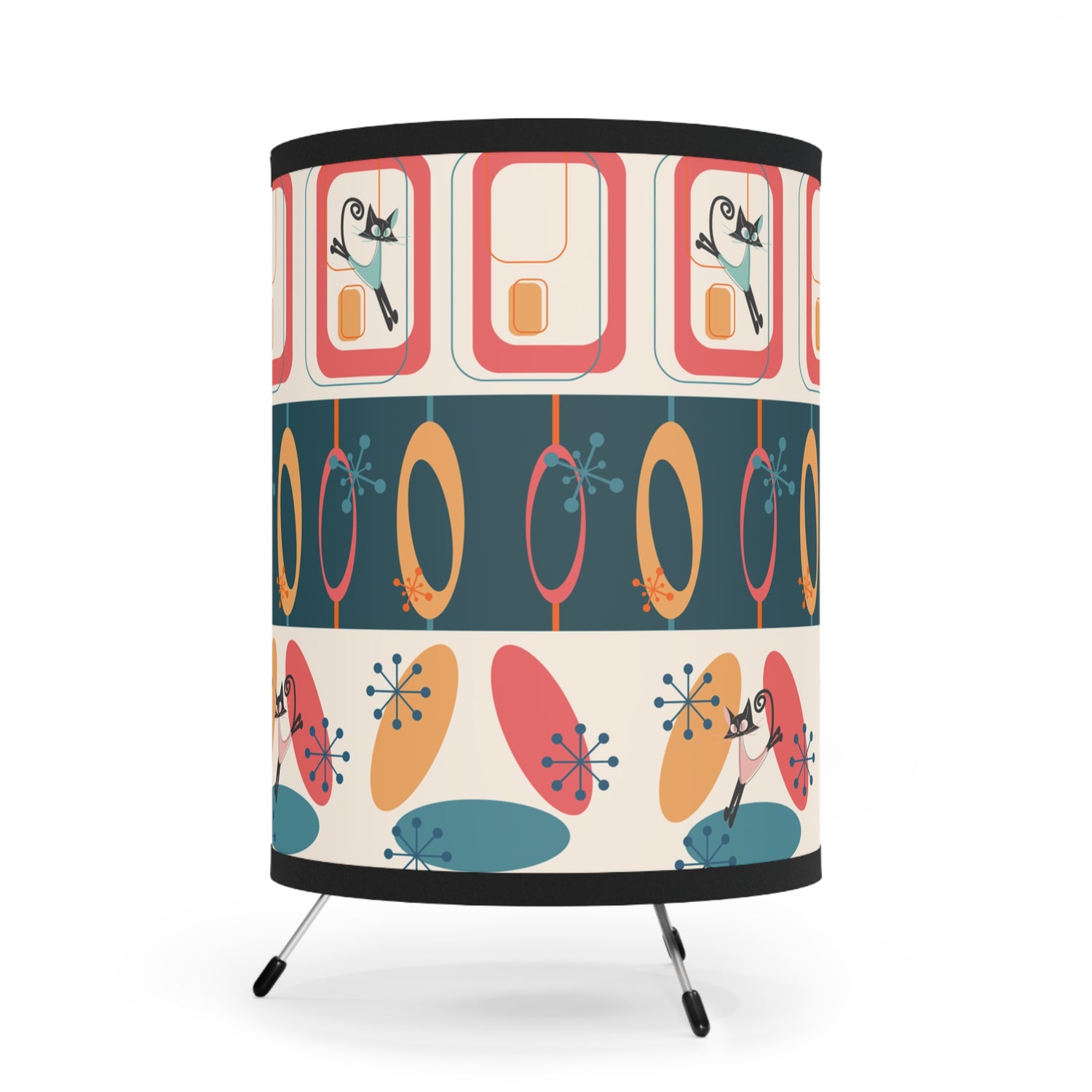 Mid Century Modern Atomic Kitty Tripod Lamp Kitschy Side Table, Livingroom, Camper, Table Lamp - Mid Century Modern Gal