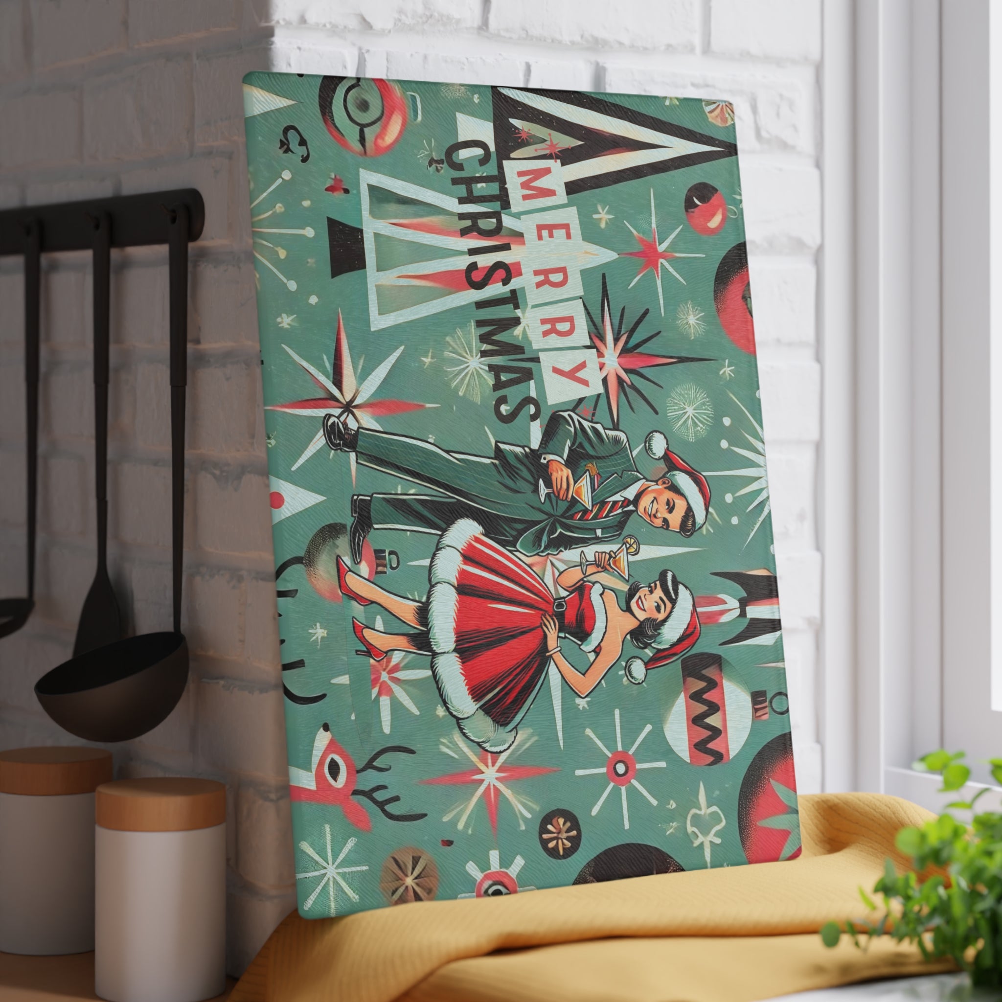 Mid Century Modern Kitschy 50s Holiday Cheese Board, Glass Cutting Board - Mid Century Modern Gal