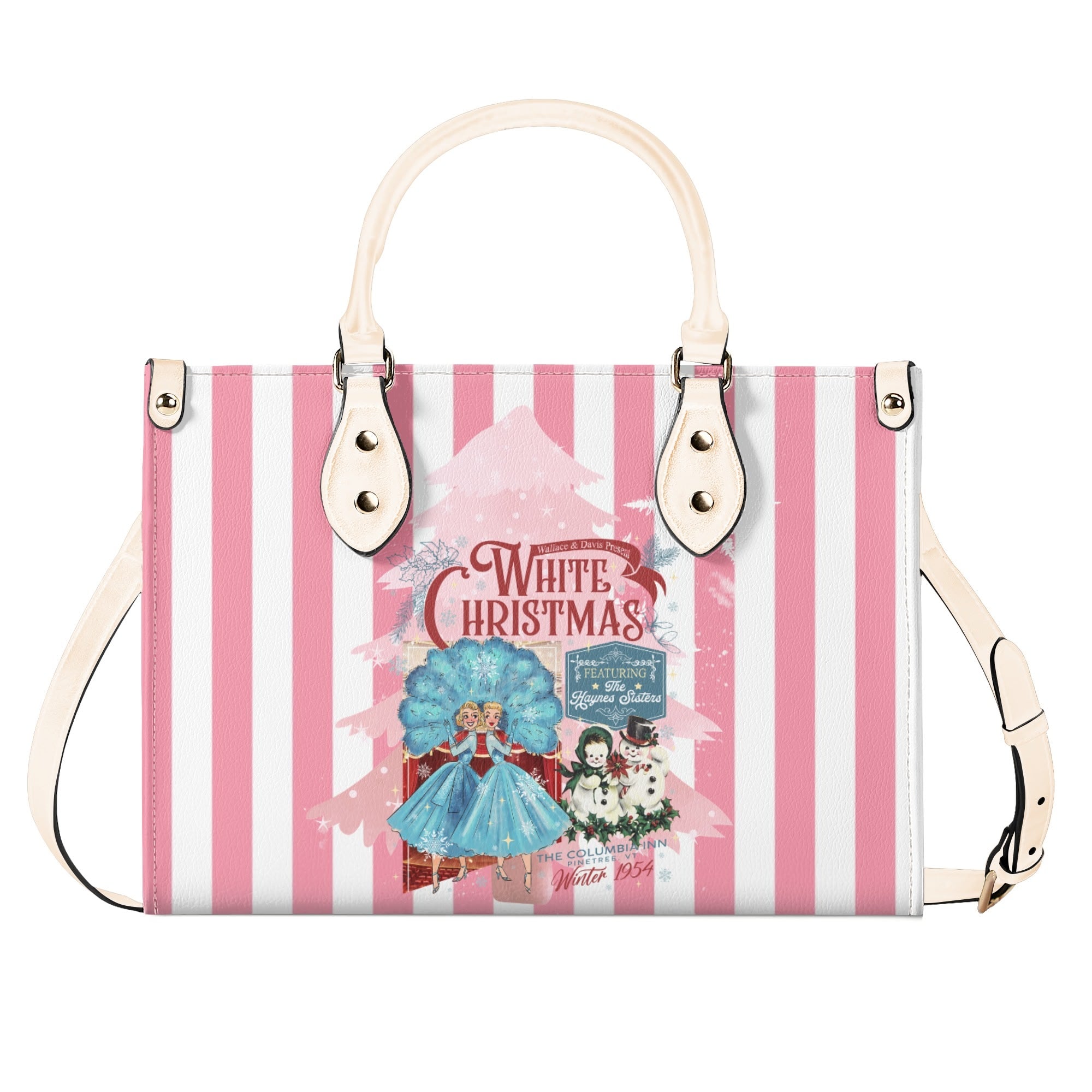 Sister Sister White Christmas Kitschy Fun Holiday Handbag - Mid Century Modern Gal