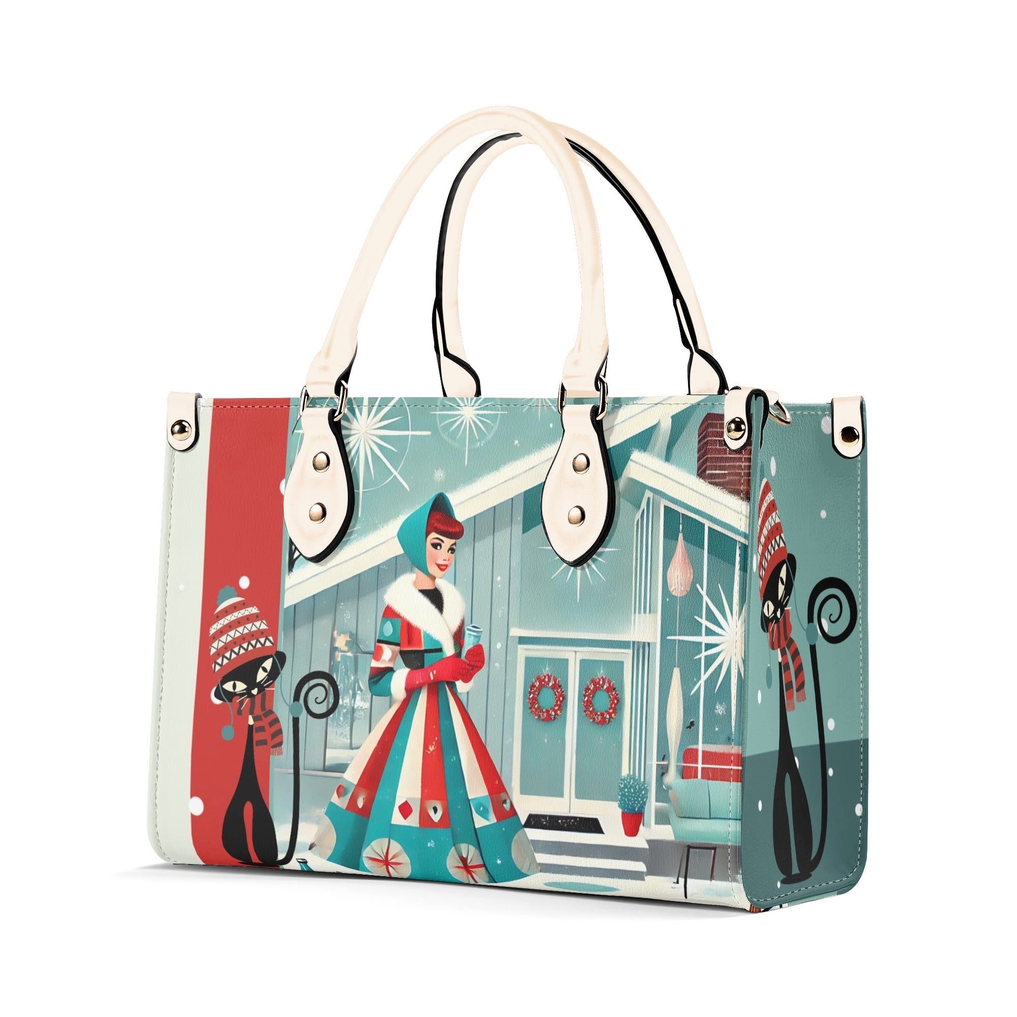Atomic Cat, Mod Gal Winter Seasonal Handbag, Shoulder Bag Hip Trendy Apparel For The Season - Mid Century Modern Gal
