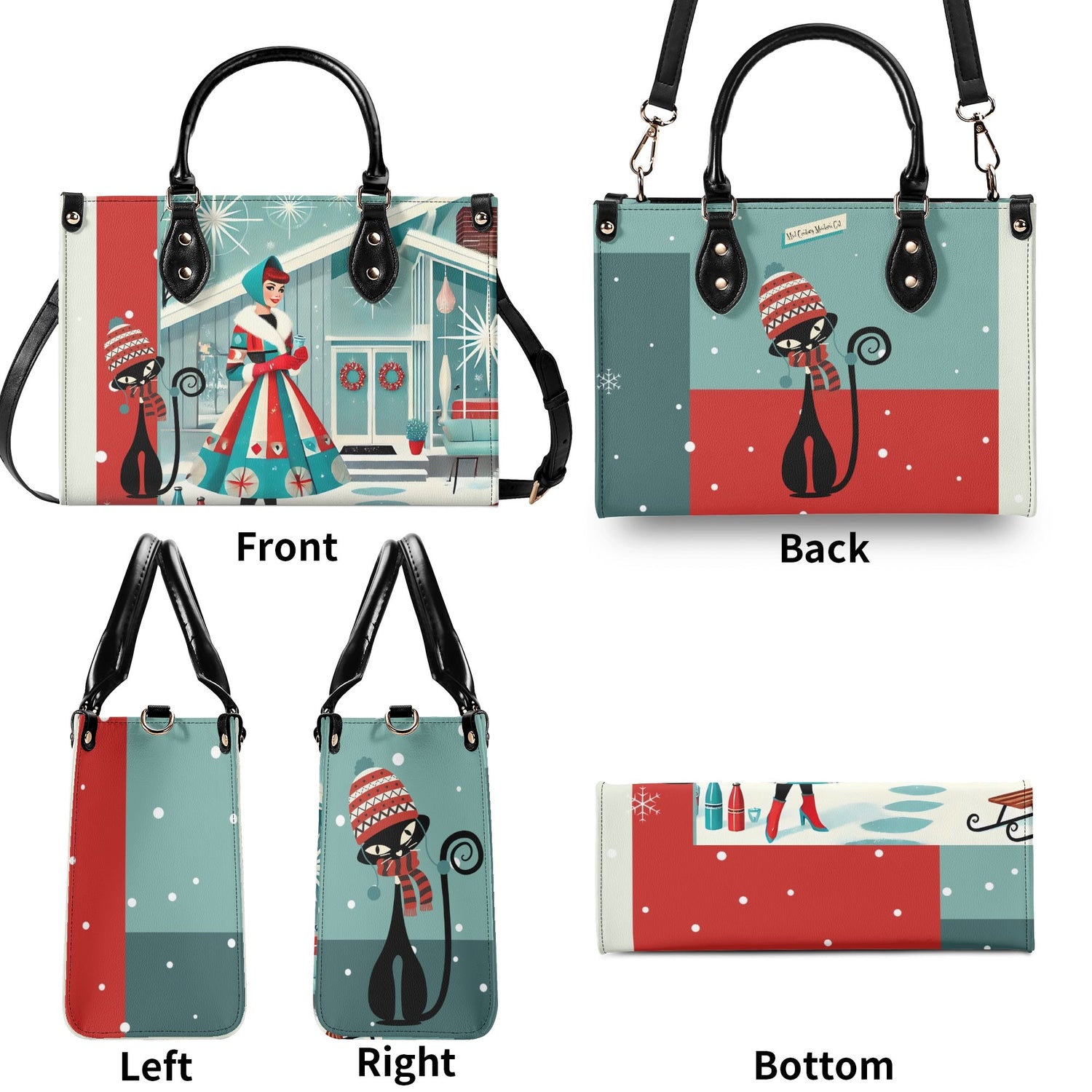 Atomic Cat, Mod Gal Winter Seasonal Handbag, Shoulder Bag Hip Trendy Apparel For The Season - Mid Century Modern Gal