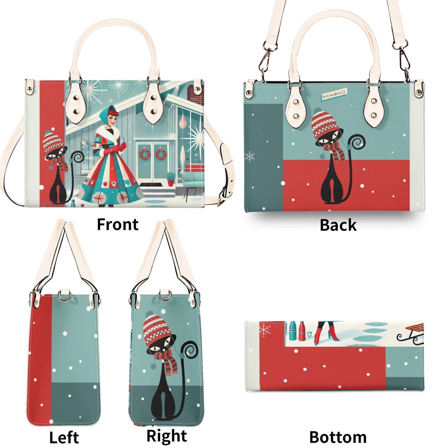 Atomic Cat, Mod Gal Winter Seasonal Handbag, Shoulder Bag Hip Trendy Apparel For The Season - Mid Century Modern Gal