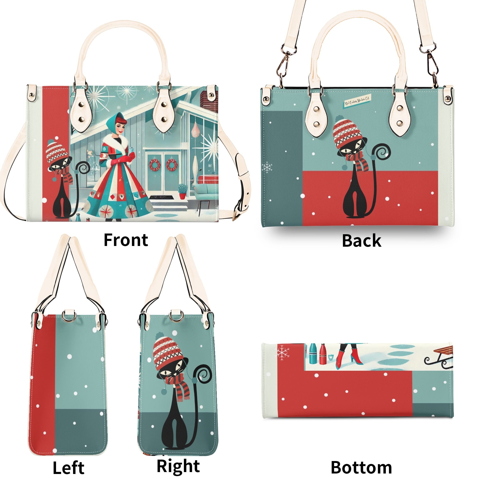 Atomic Cat, Mod Gal Winter Seasonal Handbag, Shoulder Bag Hip Trendy Apparel For The Season - Mid Century Modern Gal