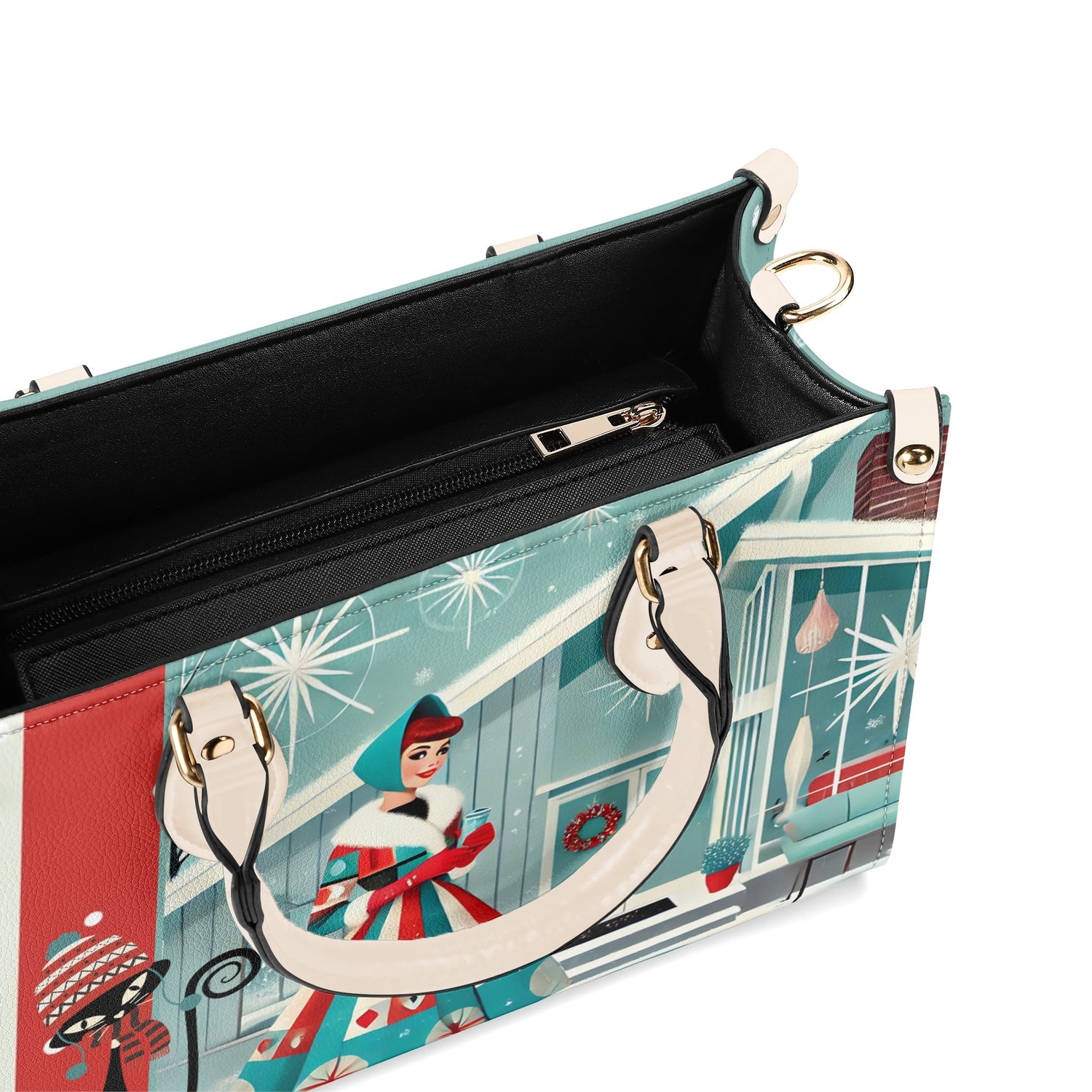 Atomic Cat, Mod Gal Winter Seasonal Handbag, Shoulder Bag Hip Trendy Apparel For The Season - Mid Century Modern Gal