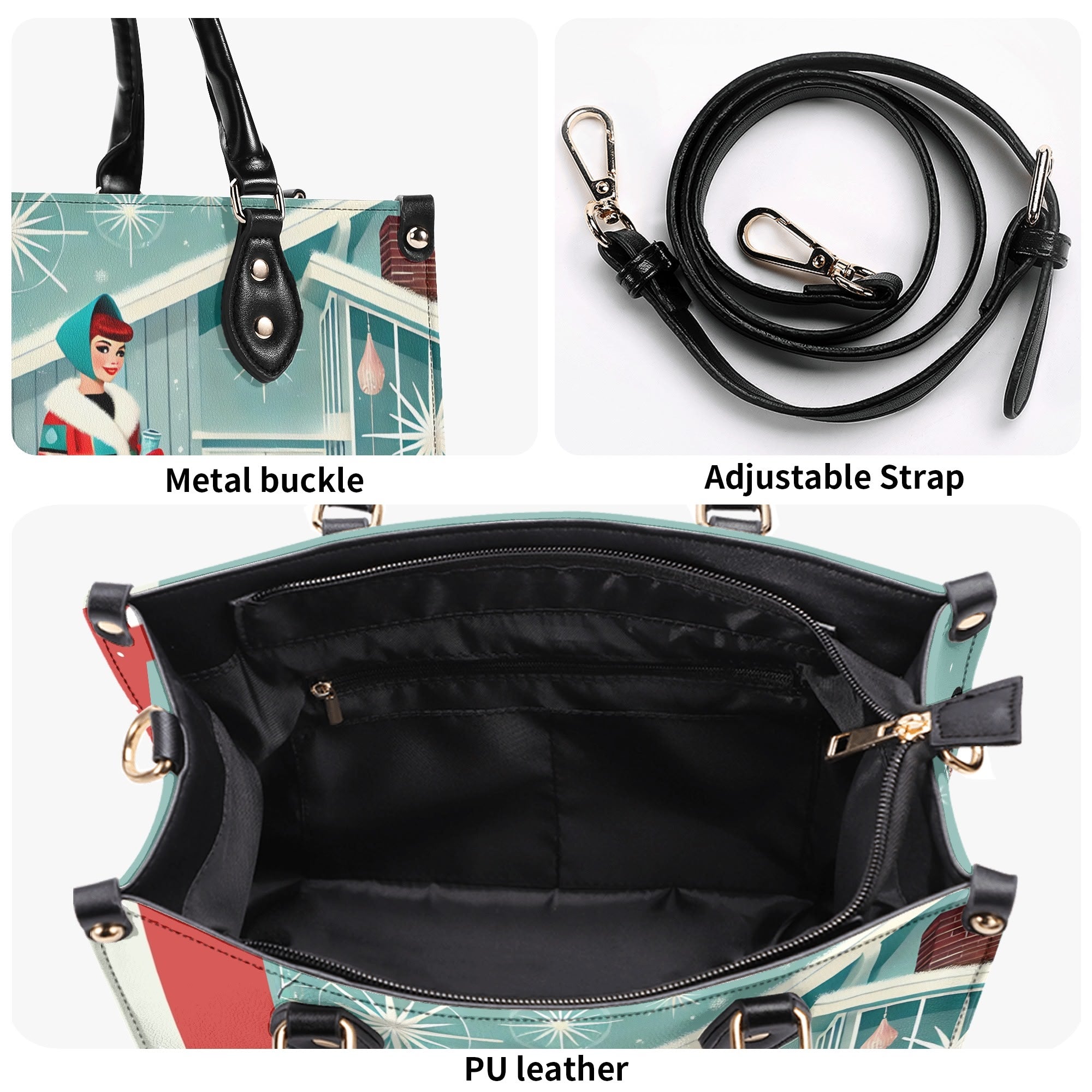Atomic Cat, Mod Gal Winter Seasonal Handbag, Shoulder Bag Hip Trendy Apparel For The Season - Mid Century Modern Gal