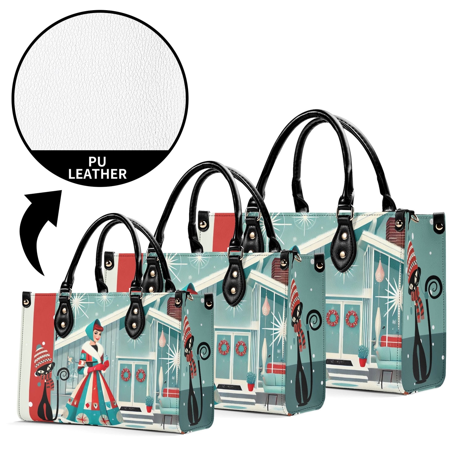Atomic Cat, Mod Gal Winter Seasonal Handbag, Shoulder Bag Hip Trendy Apparel For The Season - Mid Century Modern Gal