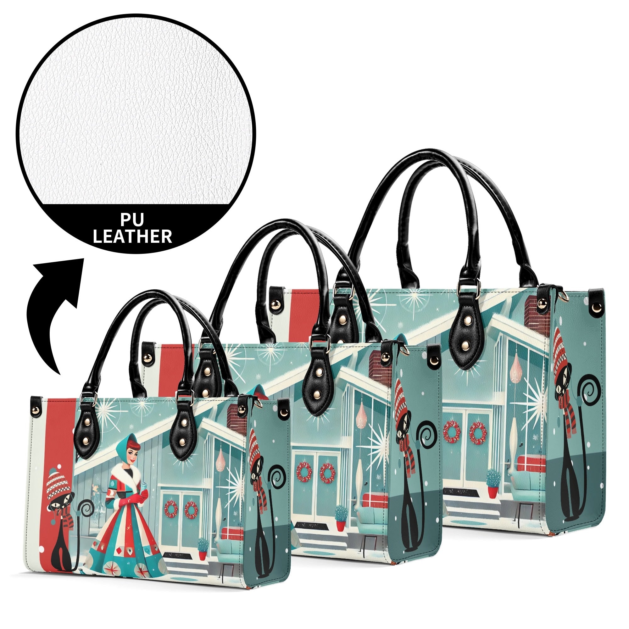 Atomic Cat, Mod Gal Winter Seasonal Handbag, Shoulder Bag Hip Trendy Apparel For The Season - Mid Century Modern Gal
