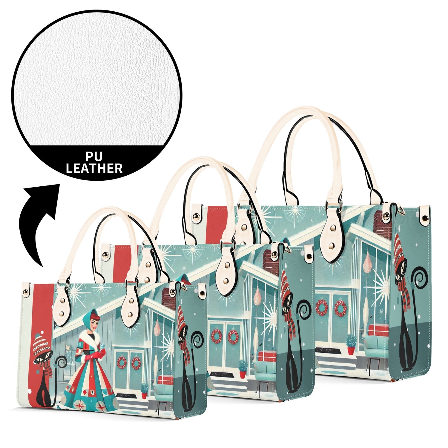 Atomic Cat, Mod Gal Winter Seasonal Handbag, Shoulder Bag Hip Trendy Apparel For The Season - Mid Century Modern Gal