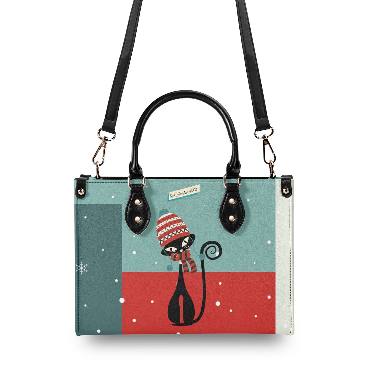 Atomic Cat, Mod Gal Winter Seasonal Handbag, Shoulder Bag Hip Trendy Apparel For The Season - Mid Century Modern Gal